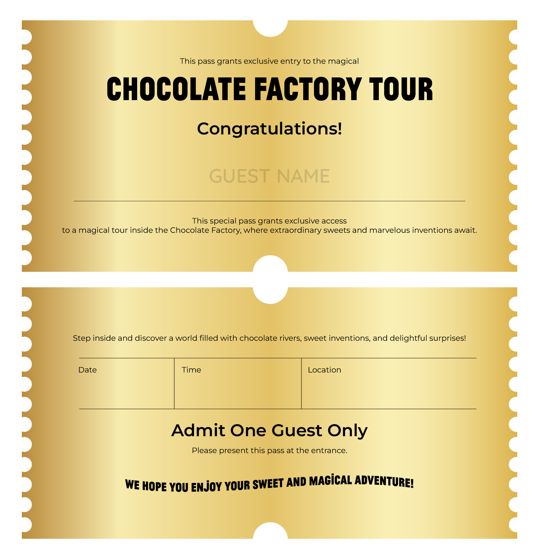 Personalized Printable Entry Pass for Chocolate Factory Tour