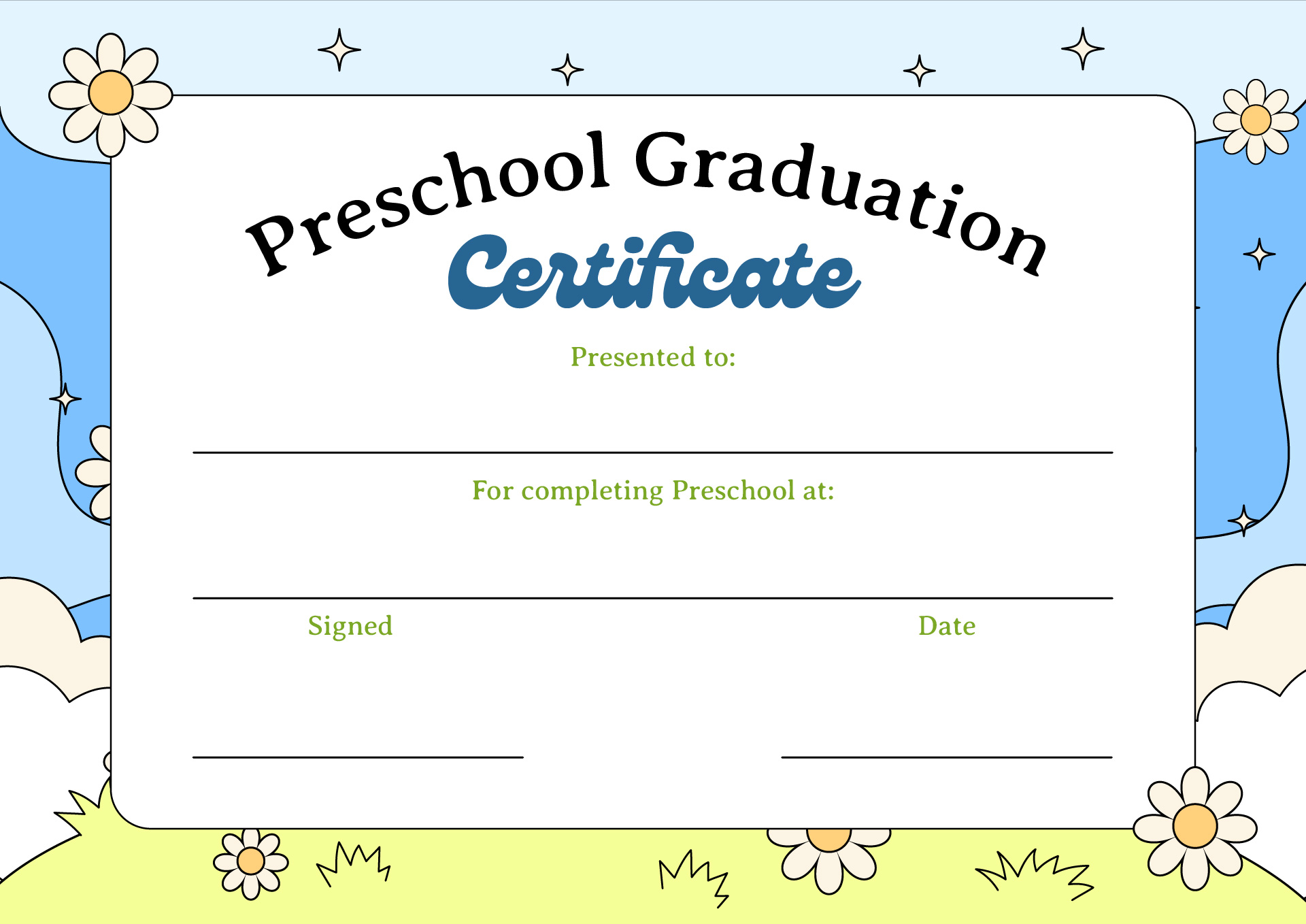 Preschool Graduation Diploma Certificates