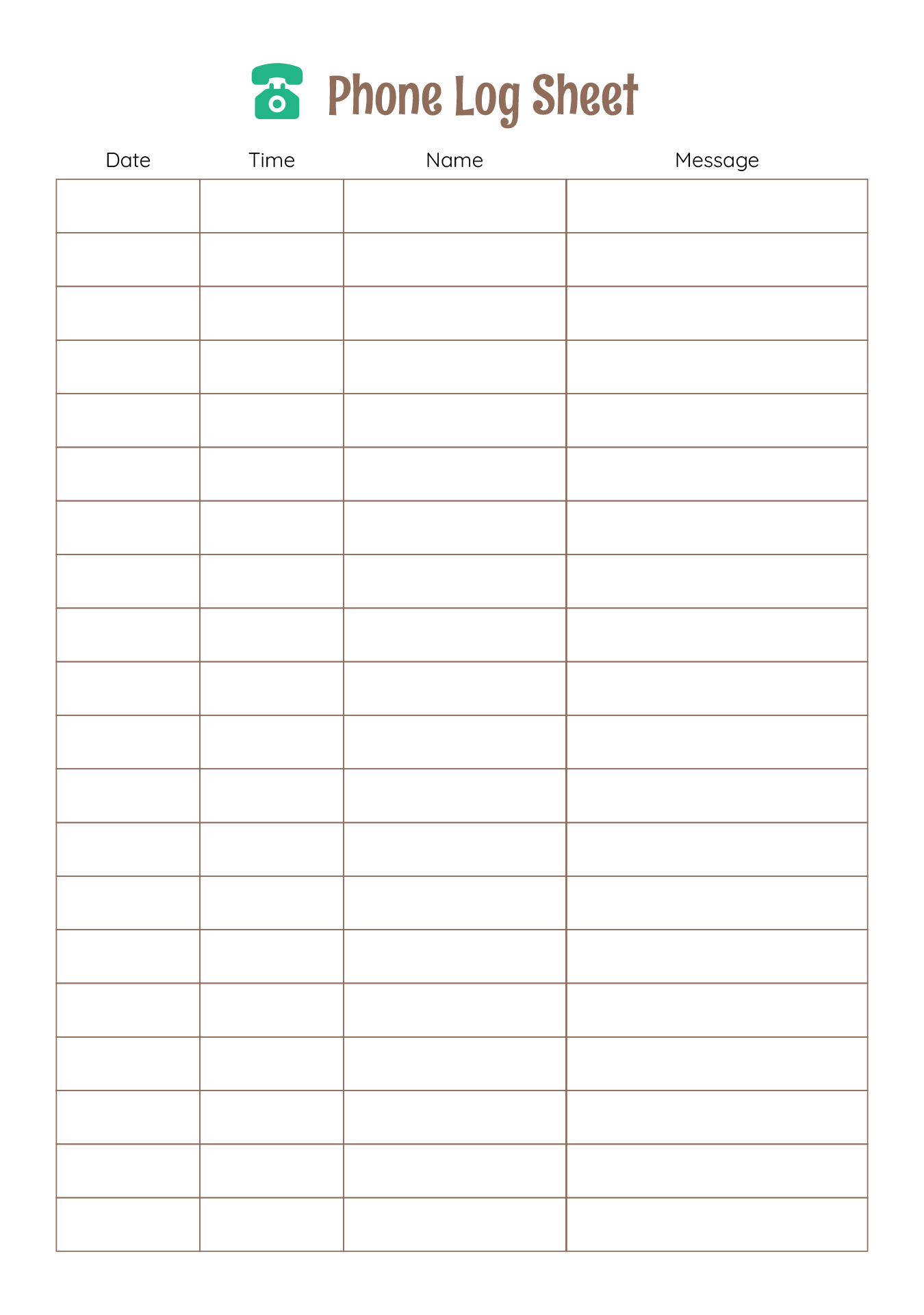 Printable Business Call Log Sheet
