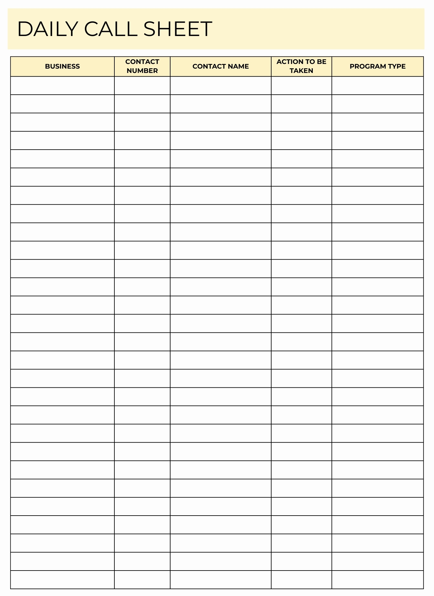 Printable Call Log for Business Use