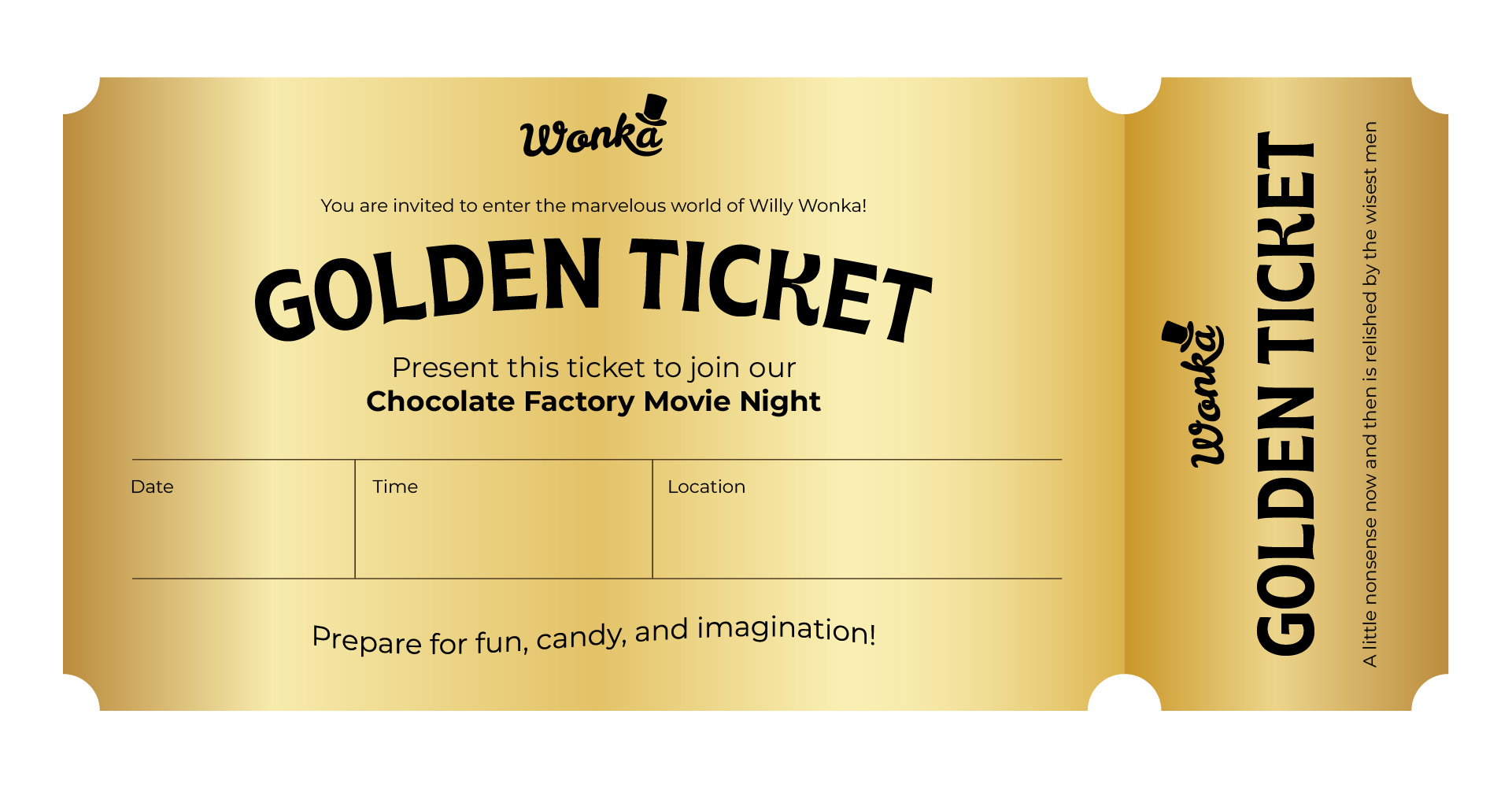 Printable Golden Ticket for Willy Wonka Movie Night