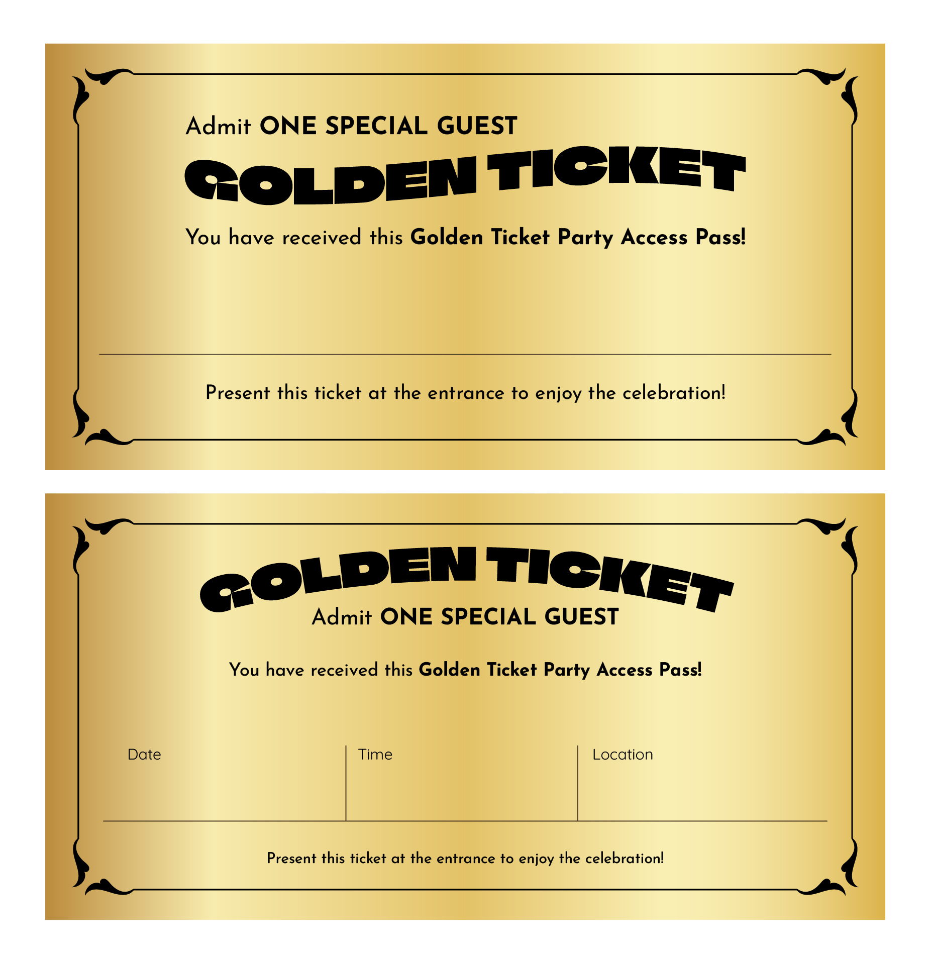 Printable Golden Ticket Party Access Pass