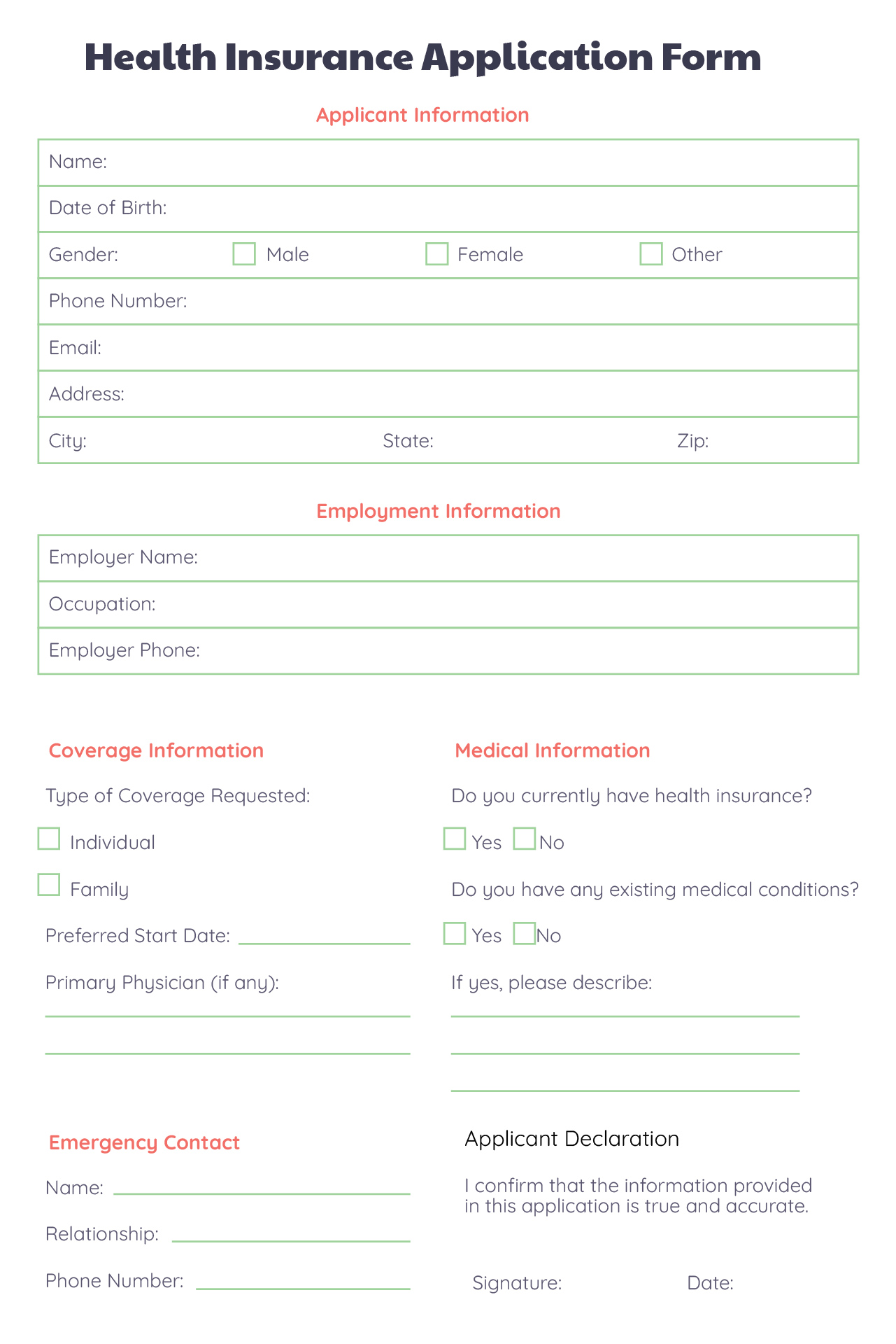 Printable Medical Insurance Enrollment Forms