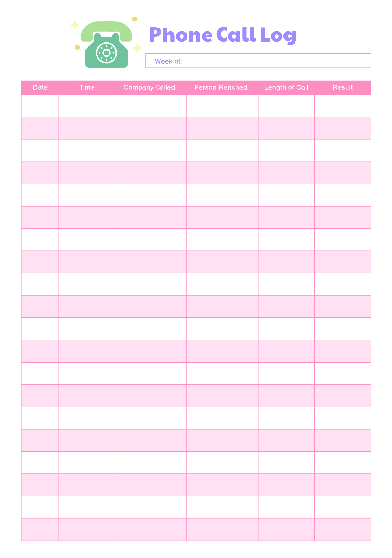 Printable Personal Call Log Template