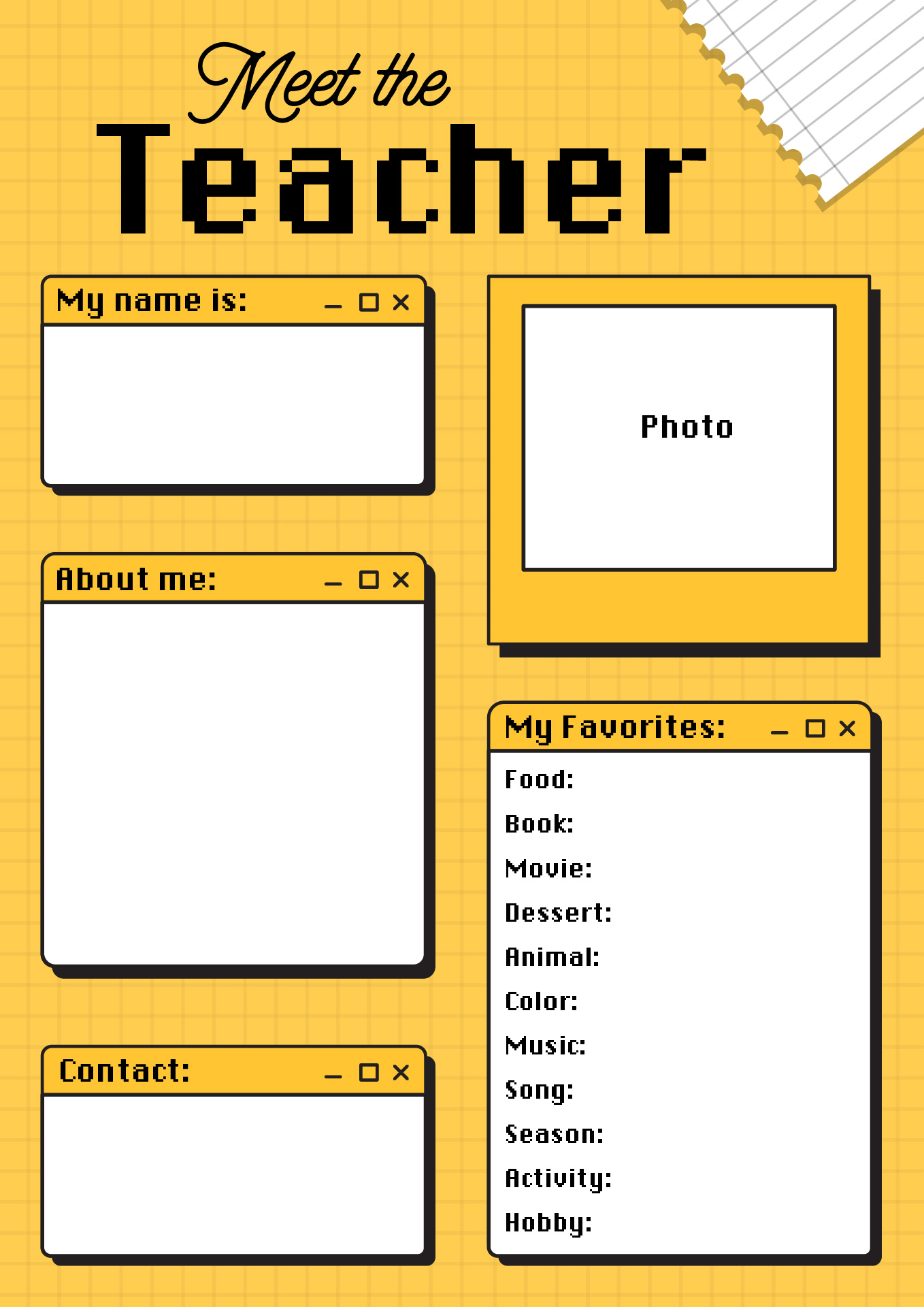 Printable Teachers Personal Profile Form