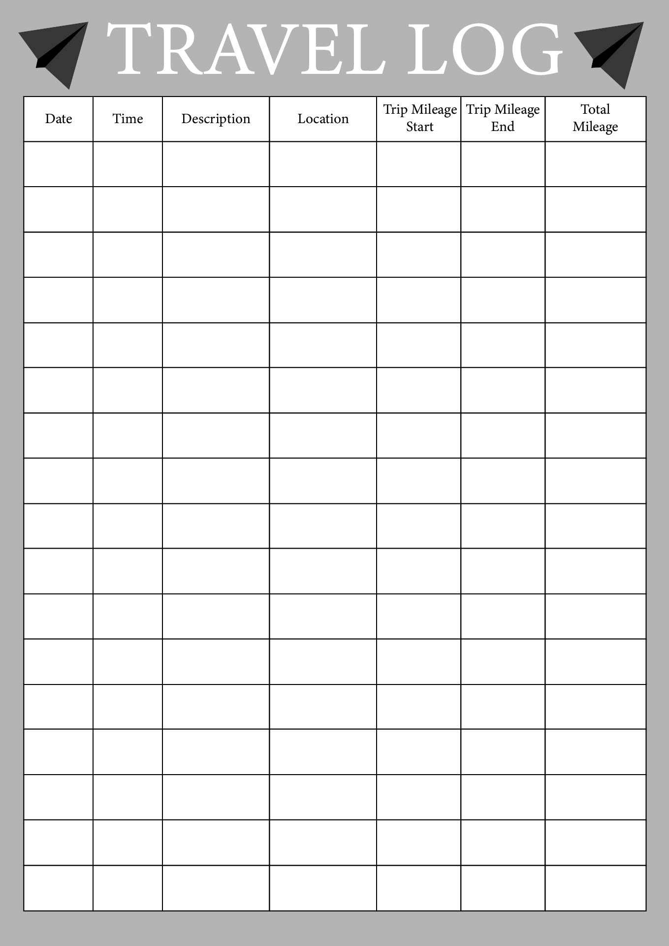 Printable Travel Log Sheets Printable Travel Log Sheets
