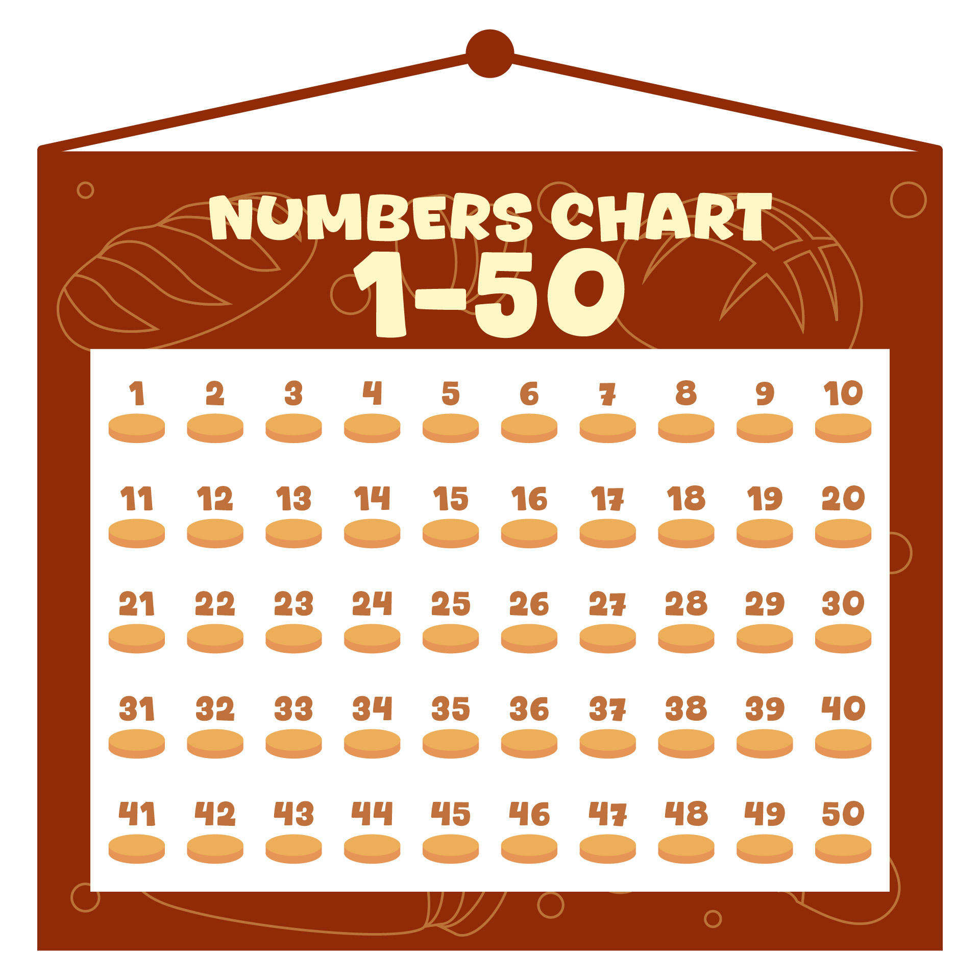 Wall Size Number Chart 1-50 Printable for Kids