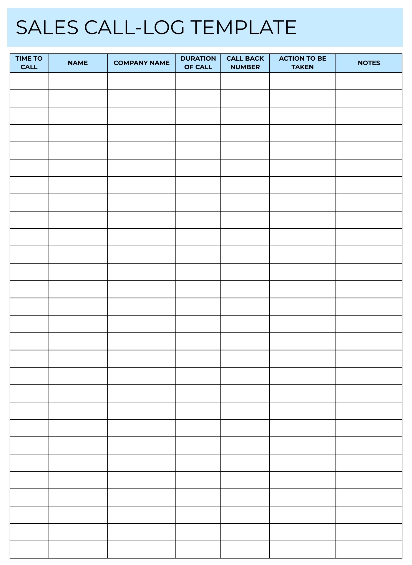 Weekly Sales Call Log Printable