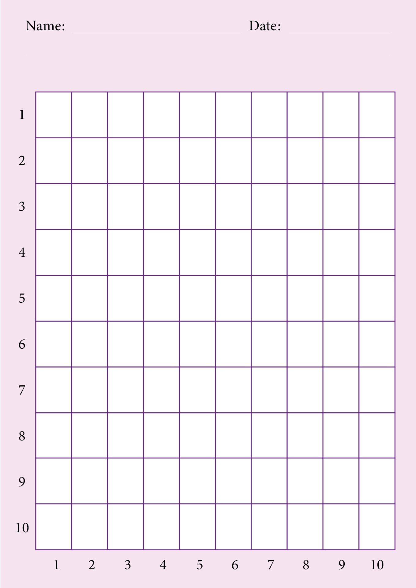 10 by 10 Number Grid Printable