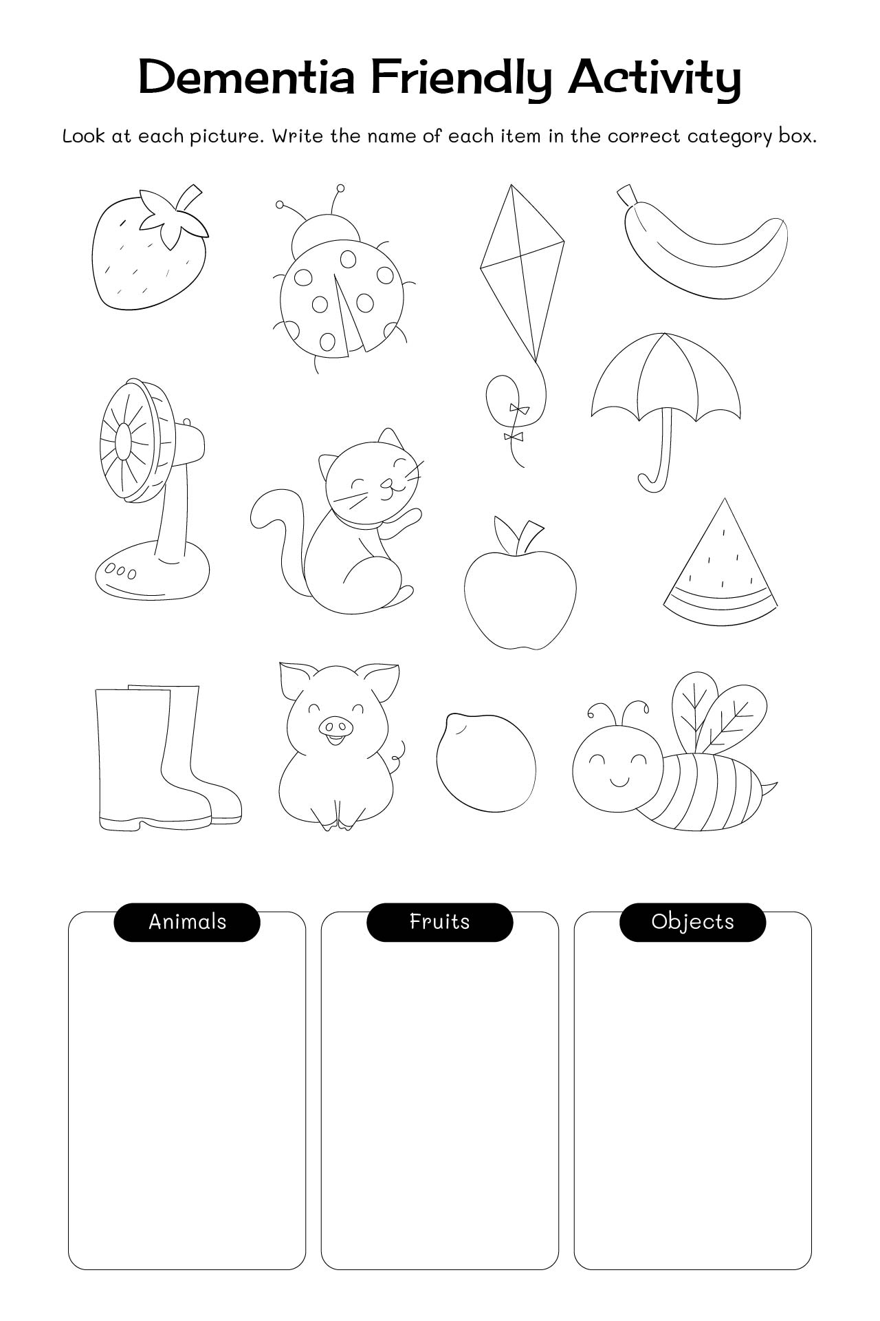 Dementia Friendly Activity Worksheets