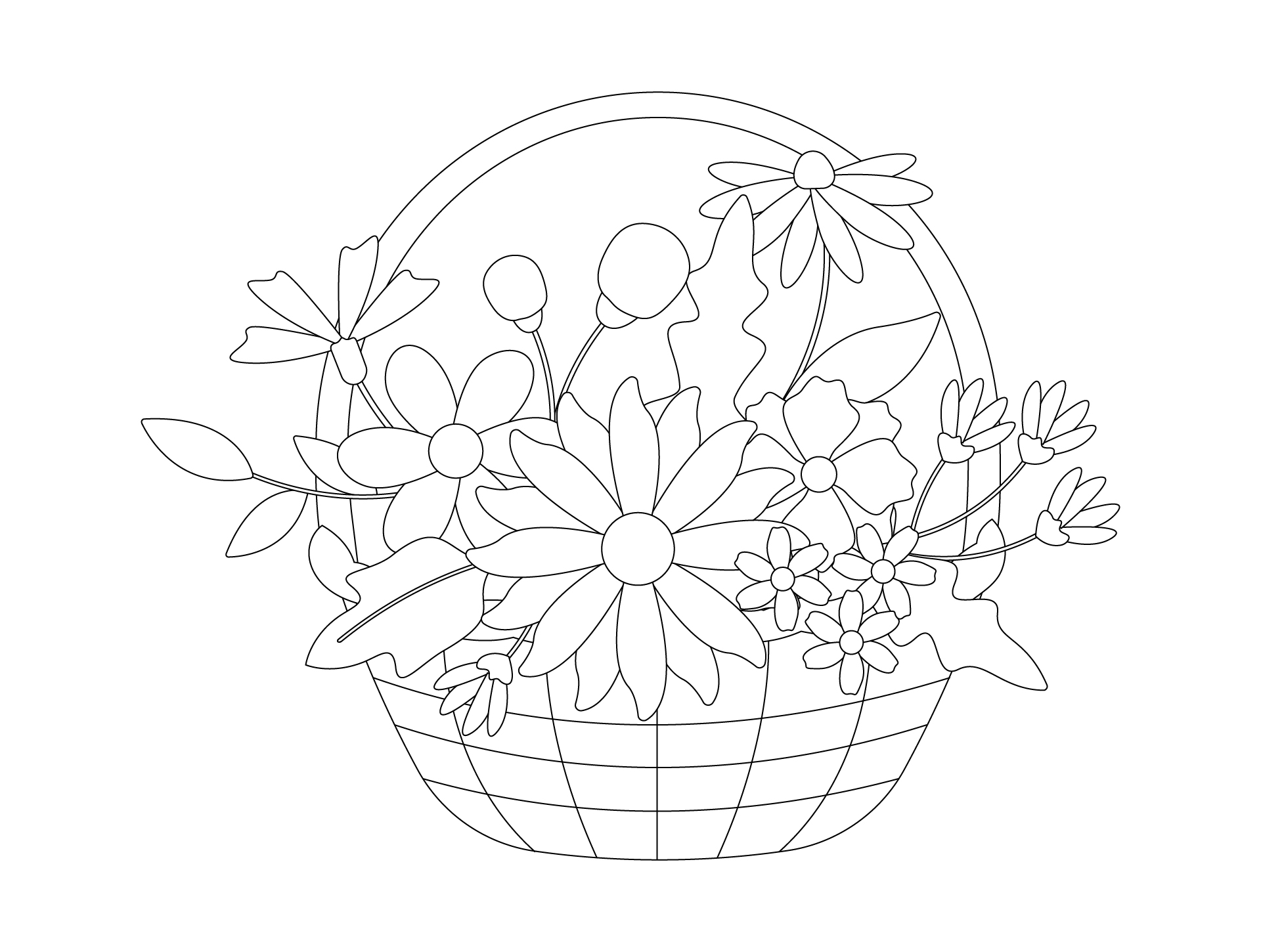 Basket Of Flowers Sprig Coloring Page For Adults