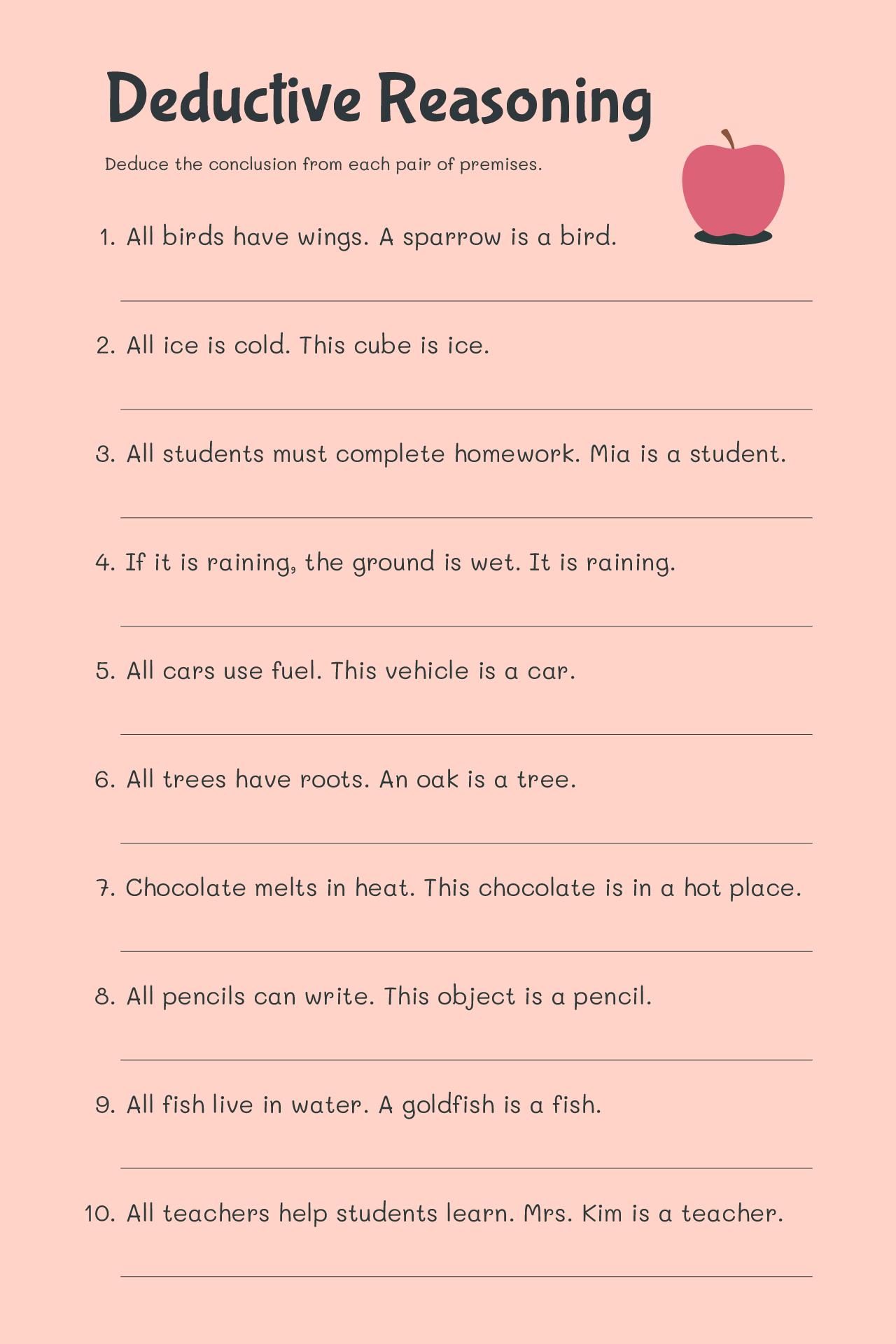 Deductive Reasoning Worksheet