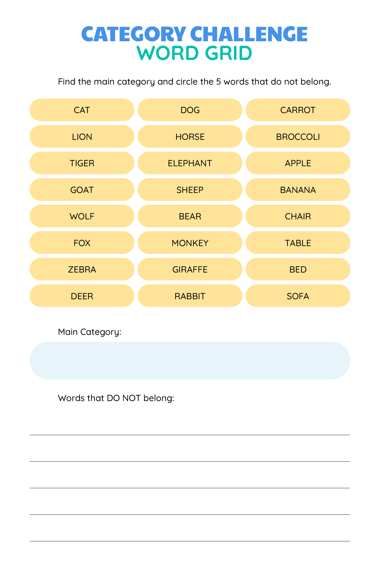 Verbal Attention Worksheet