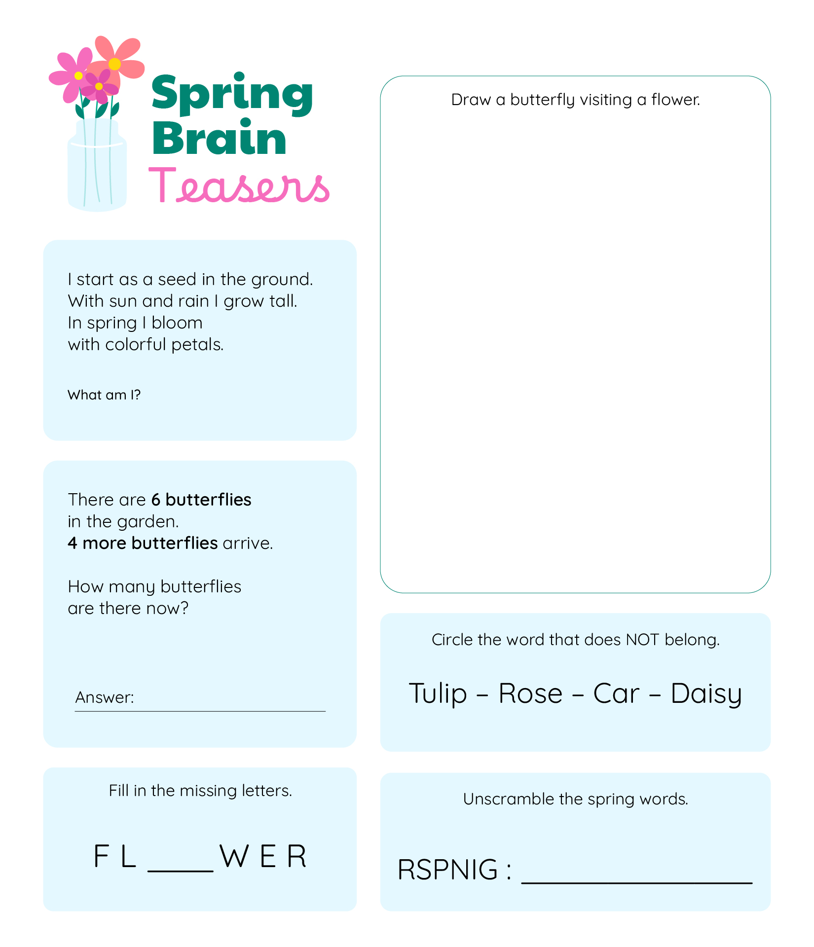 Spring Brain Teasers For Classroom