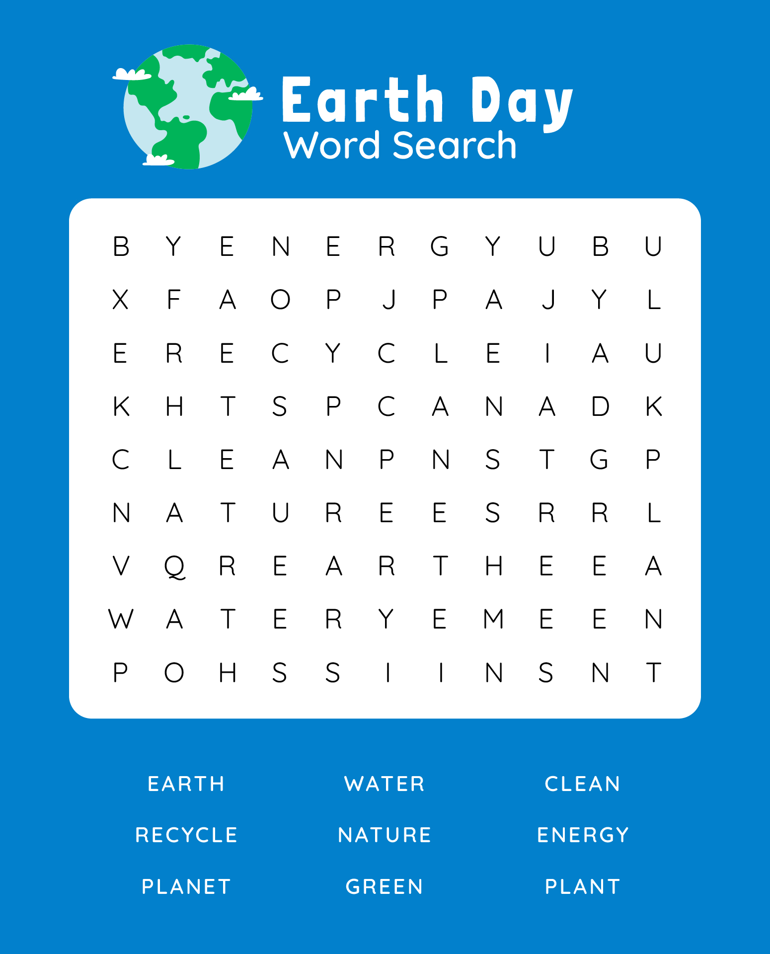 Earth Day Word Search Printable