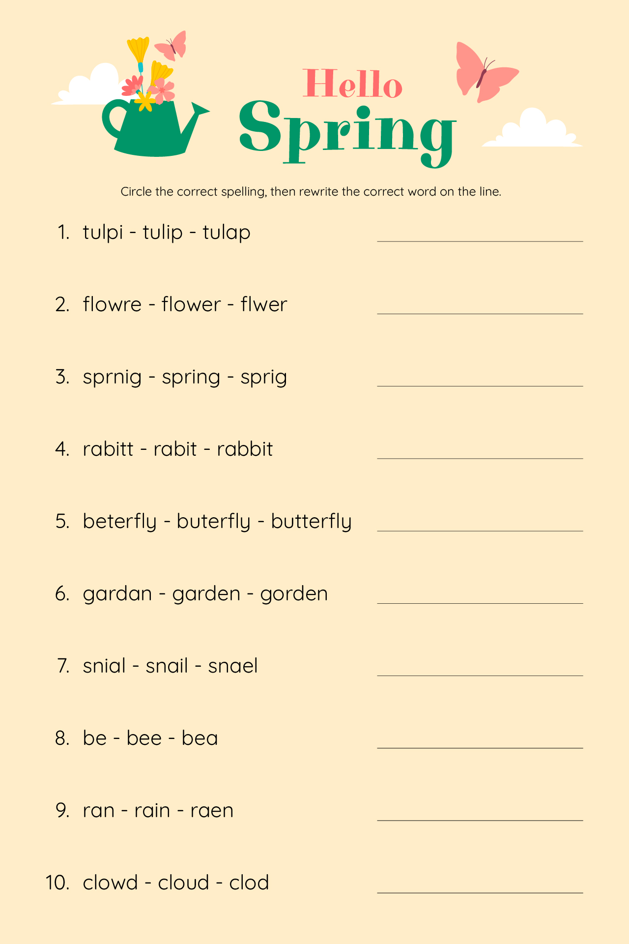Spring Spelling Practice Worksheet
