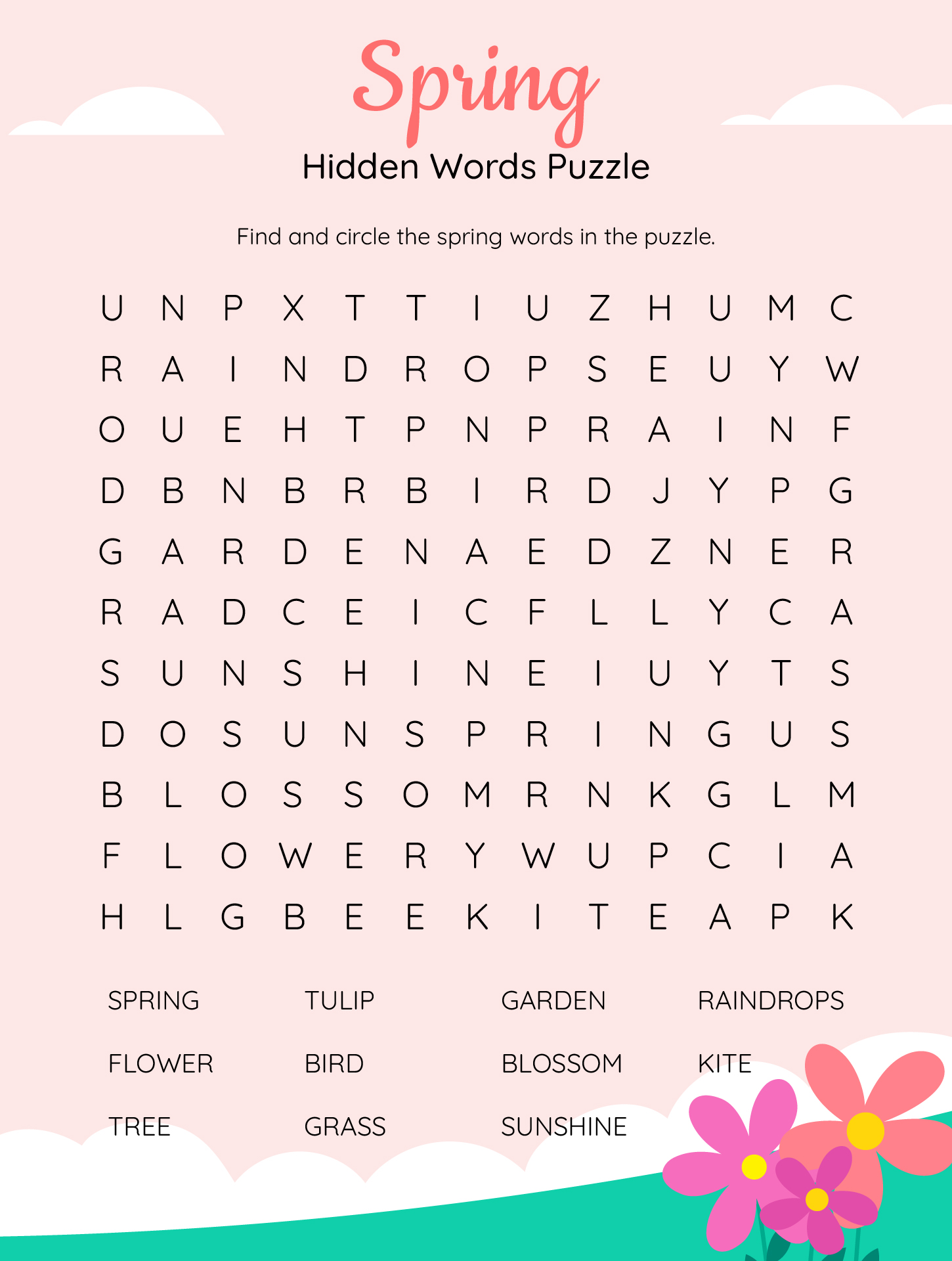 Spring Hidden Words Puzzle