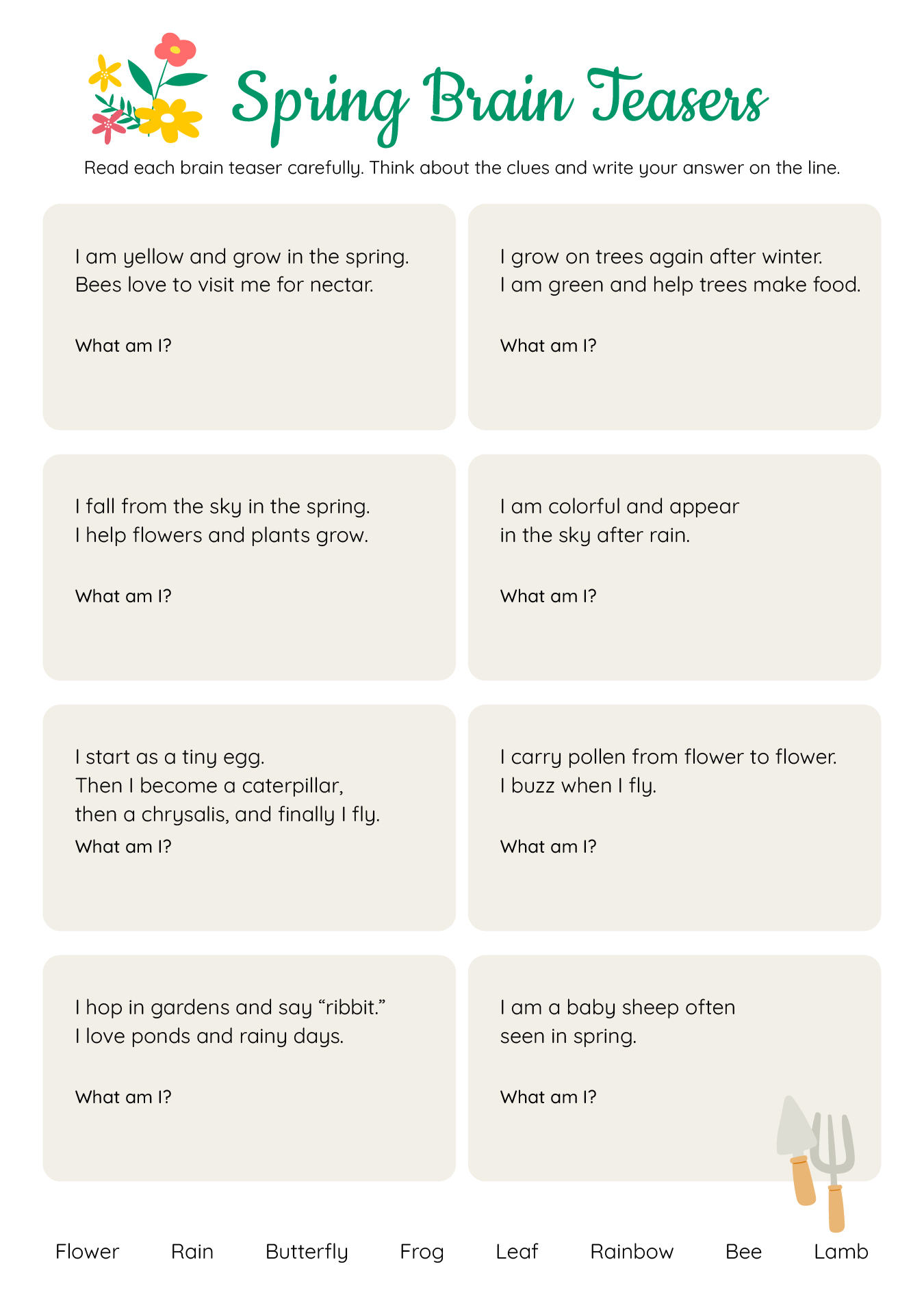 Spring Brain Teasers Printable