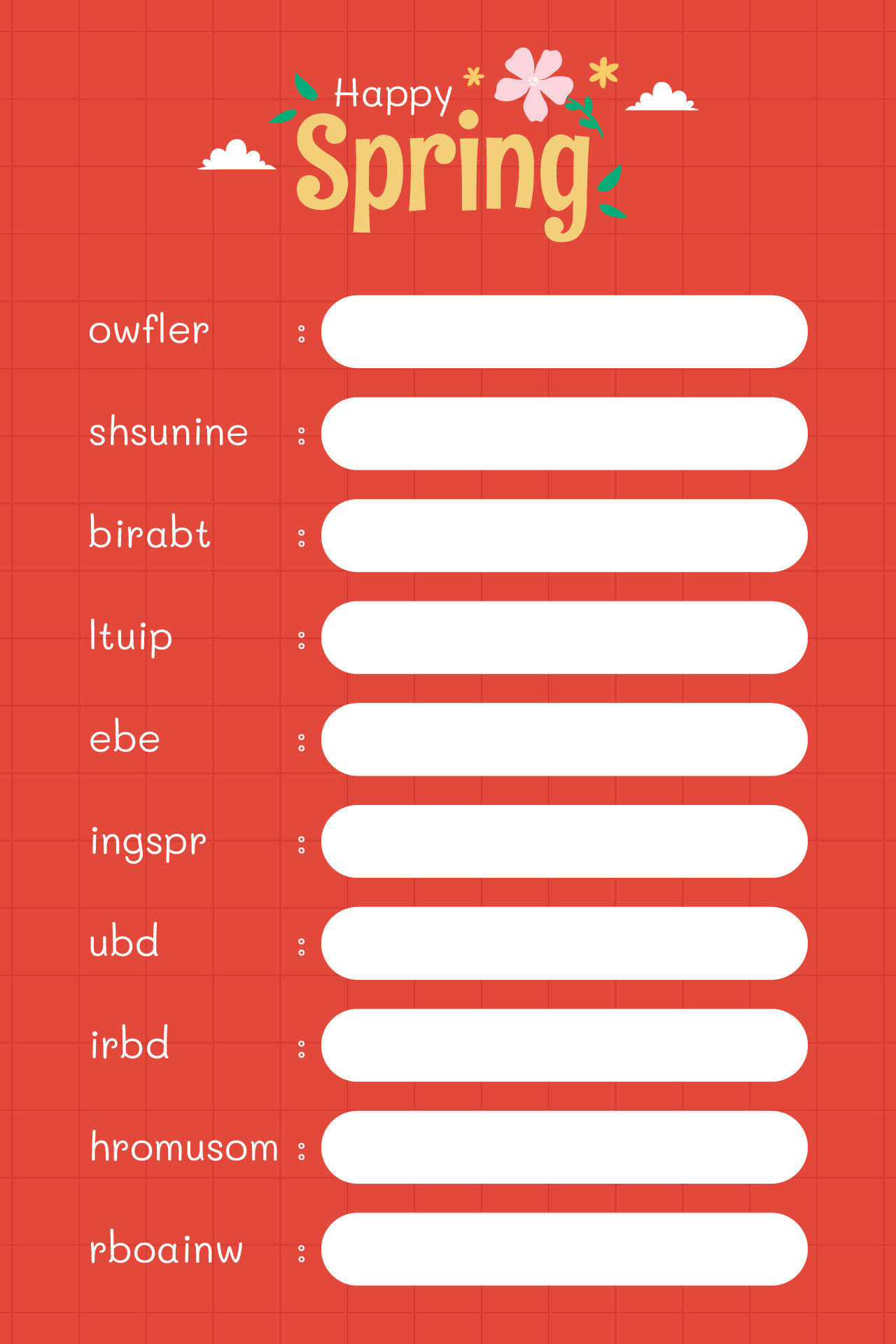 Happy Spring Word Scramble Puzzle