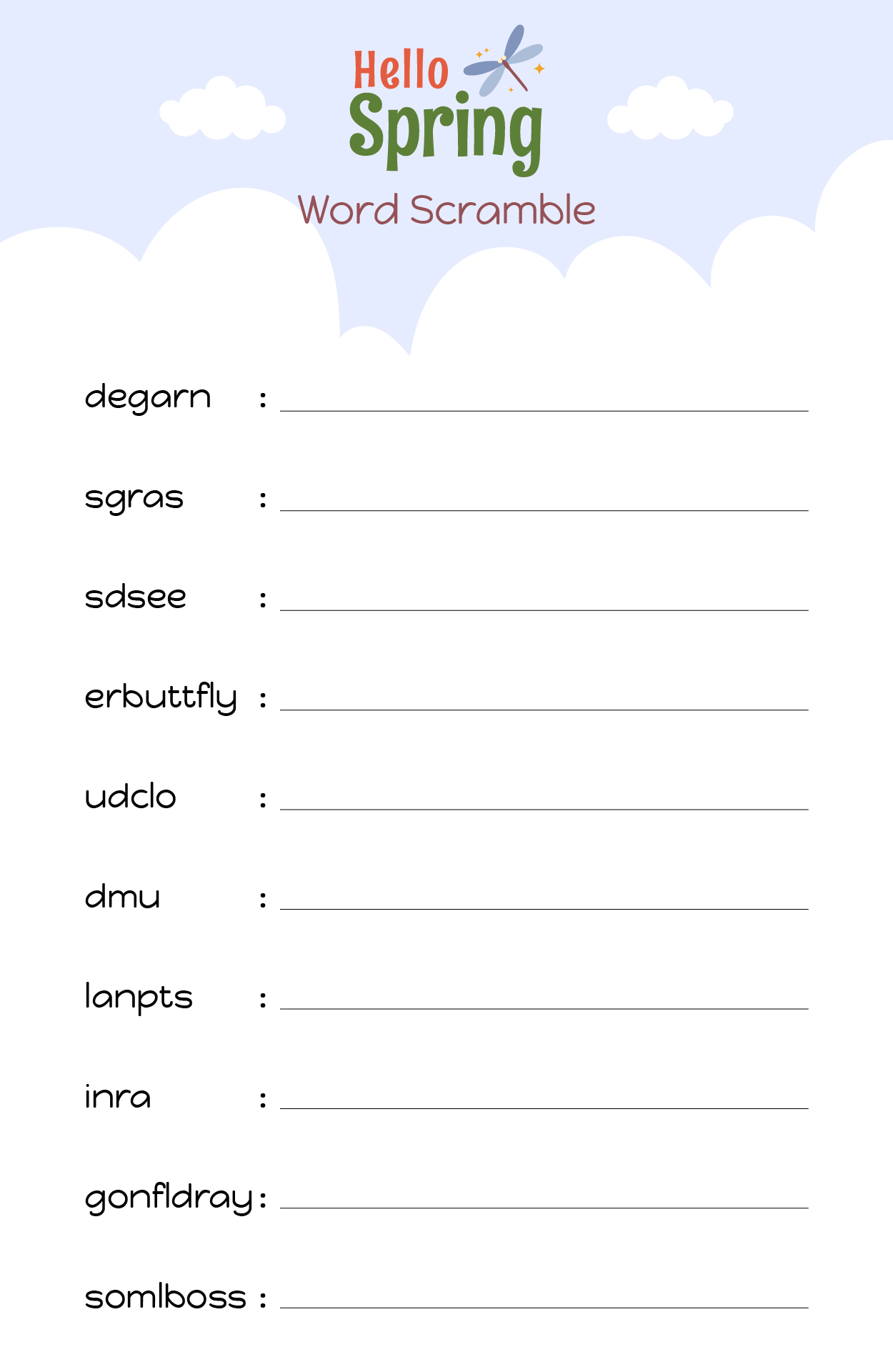 Springtime Word Scramble Activity