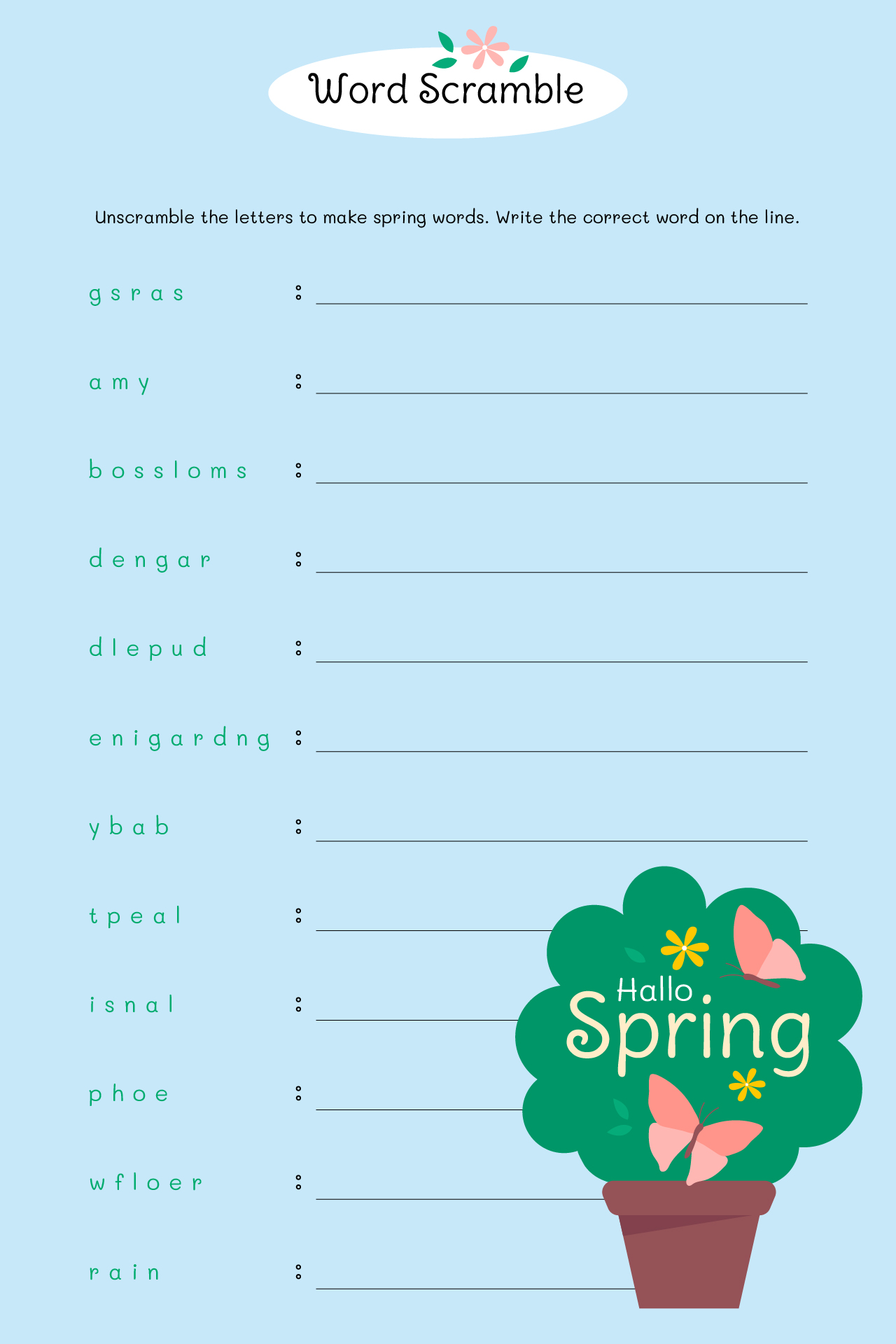 Spring Word Scramble With Answers