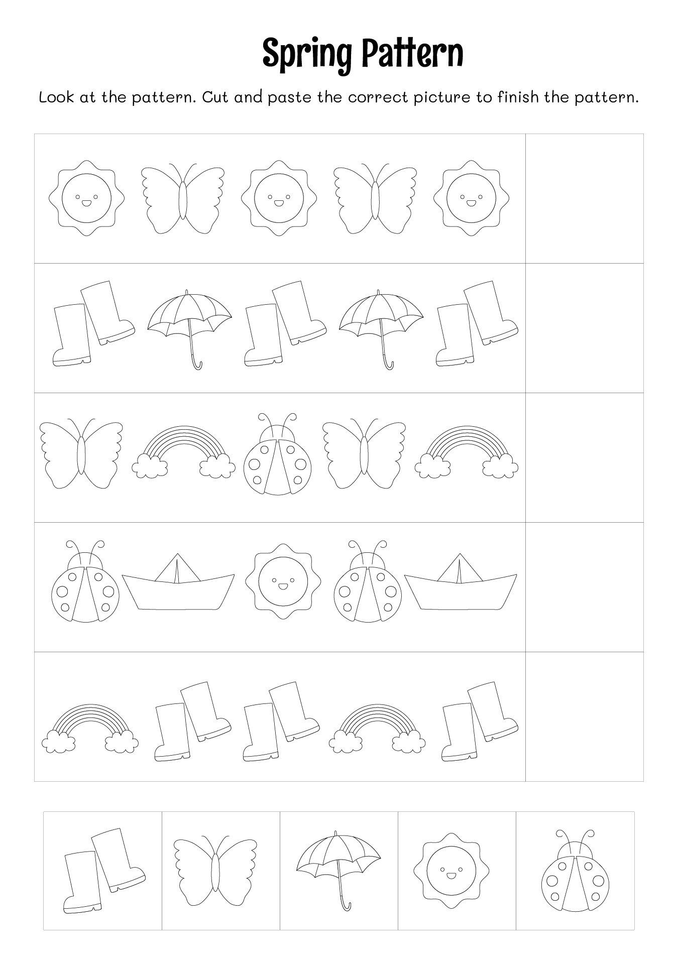Cut And Paste Spring Math Patterns Worksheet