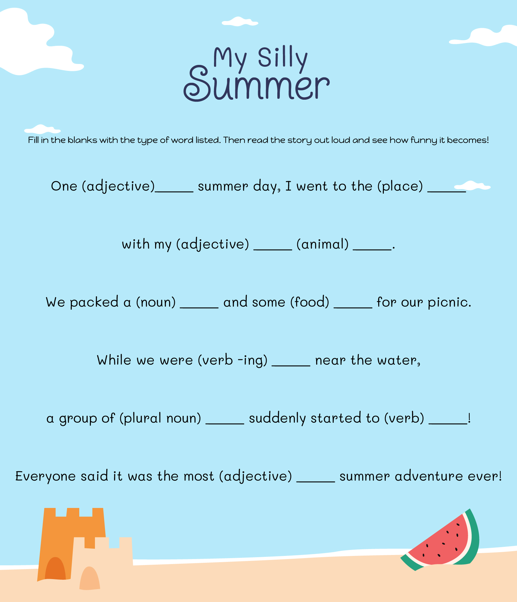 Summer Ad Libs Activity