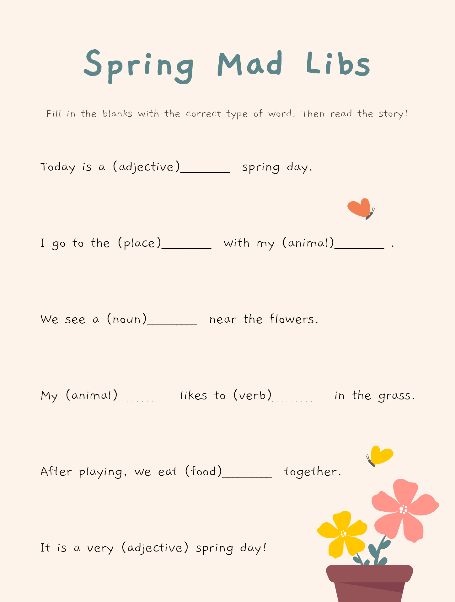 Bilingual Spring Mad Libs