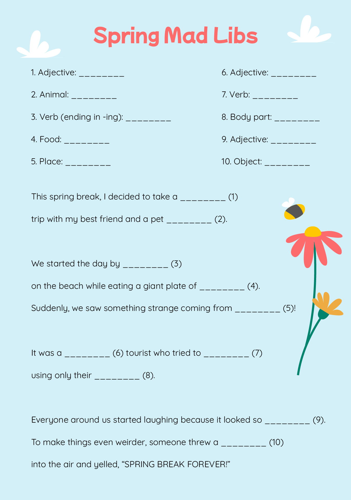 Spring Break Mad Libs