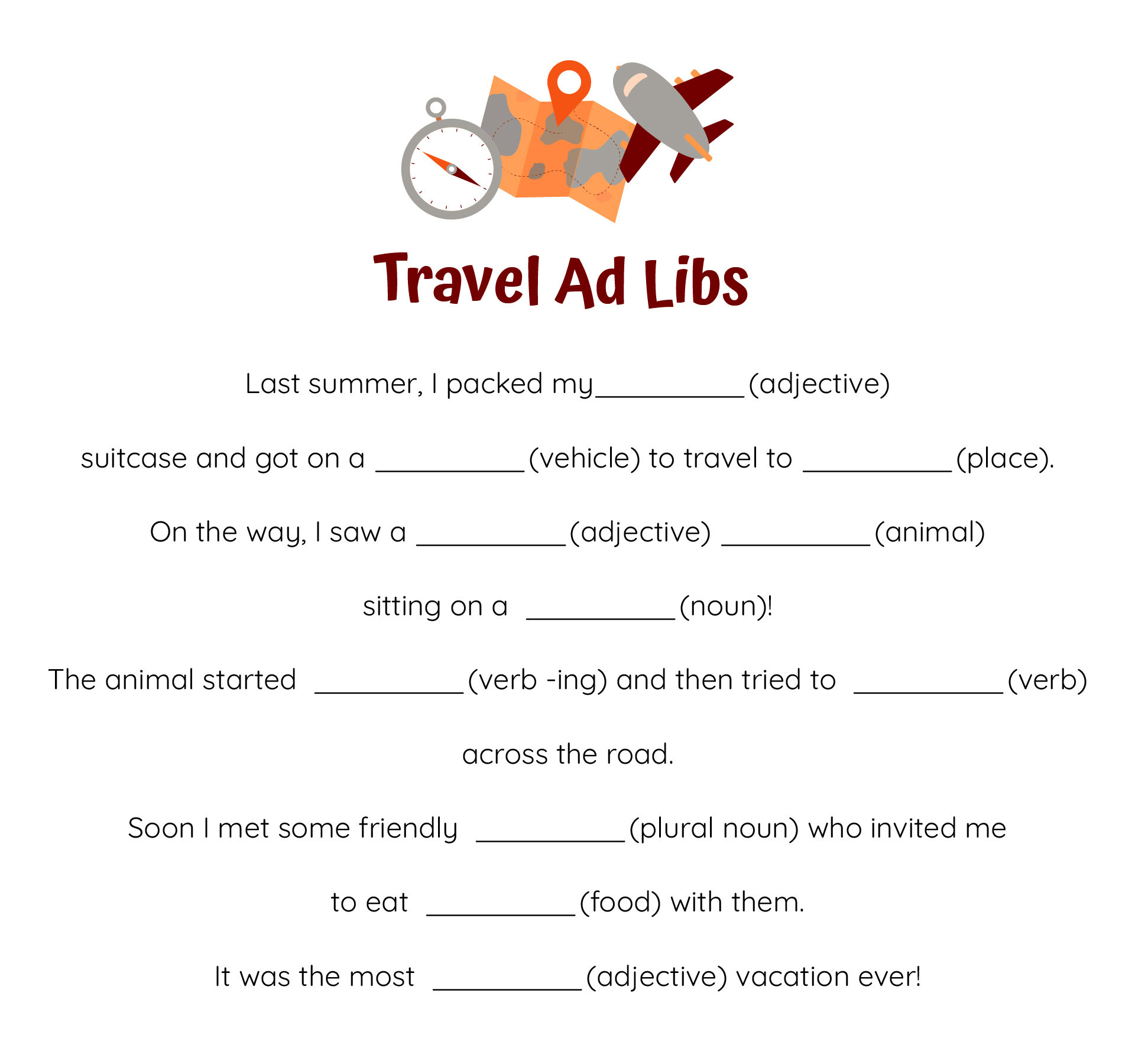 Travel Ad Libs For Kids