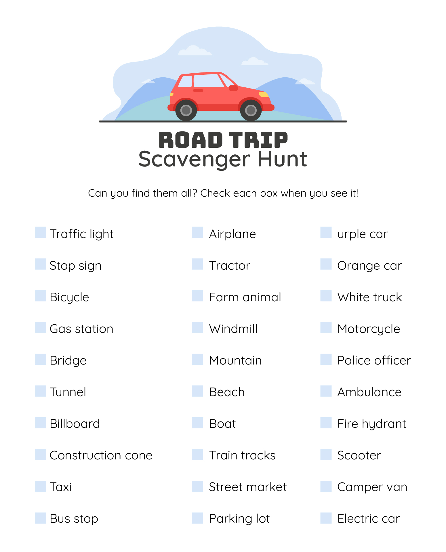 Car Games Printable For Road Trips