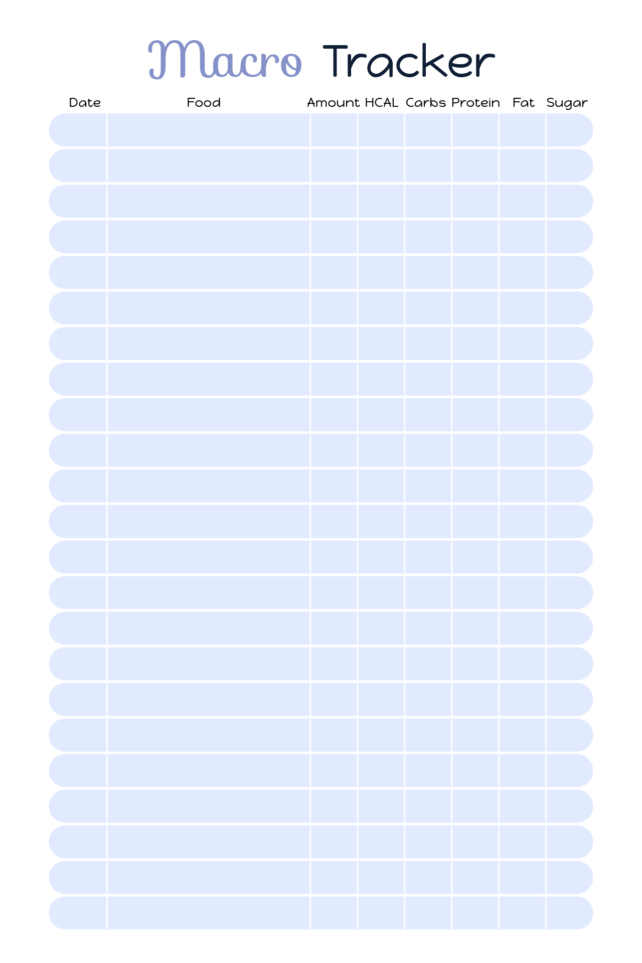 Food Macro Tracker Printable Template