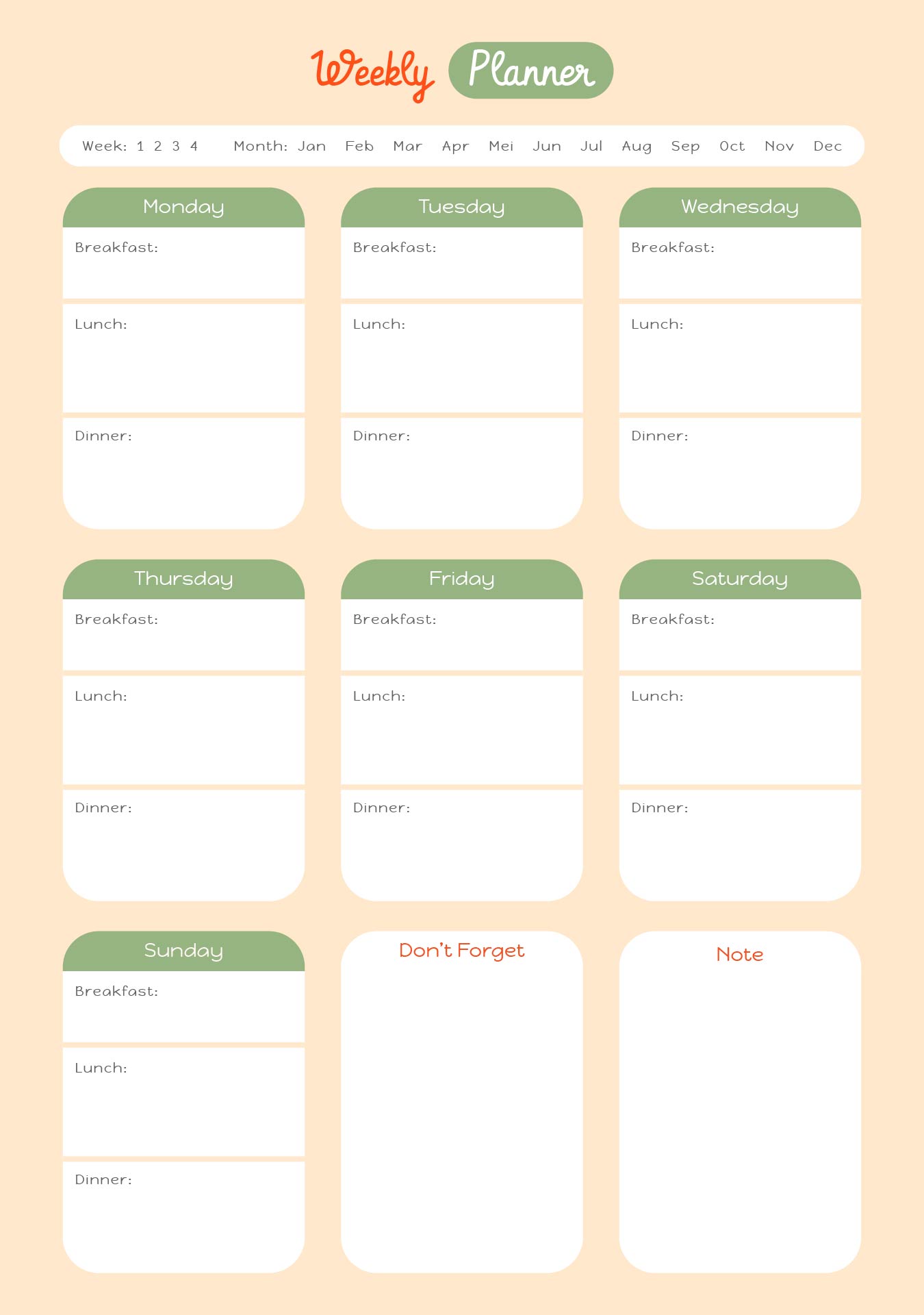 Formal Food Diary Template