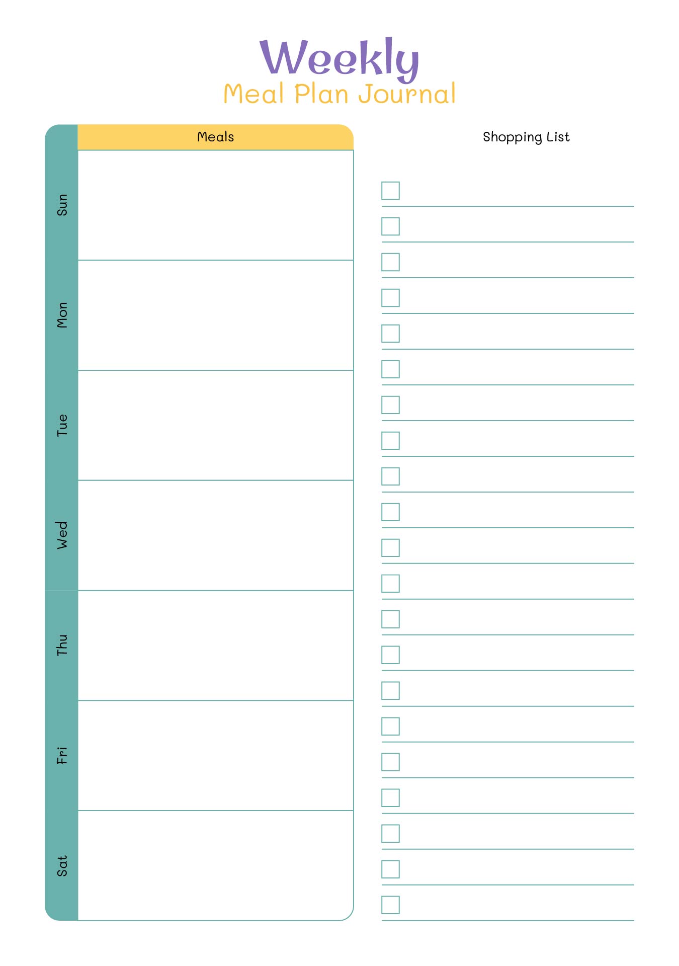 Weekly Meal Plan Journal Template
