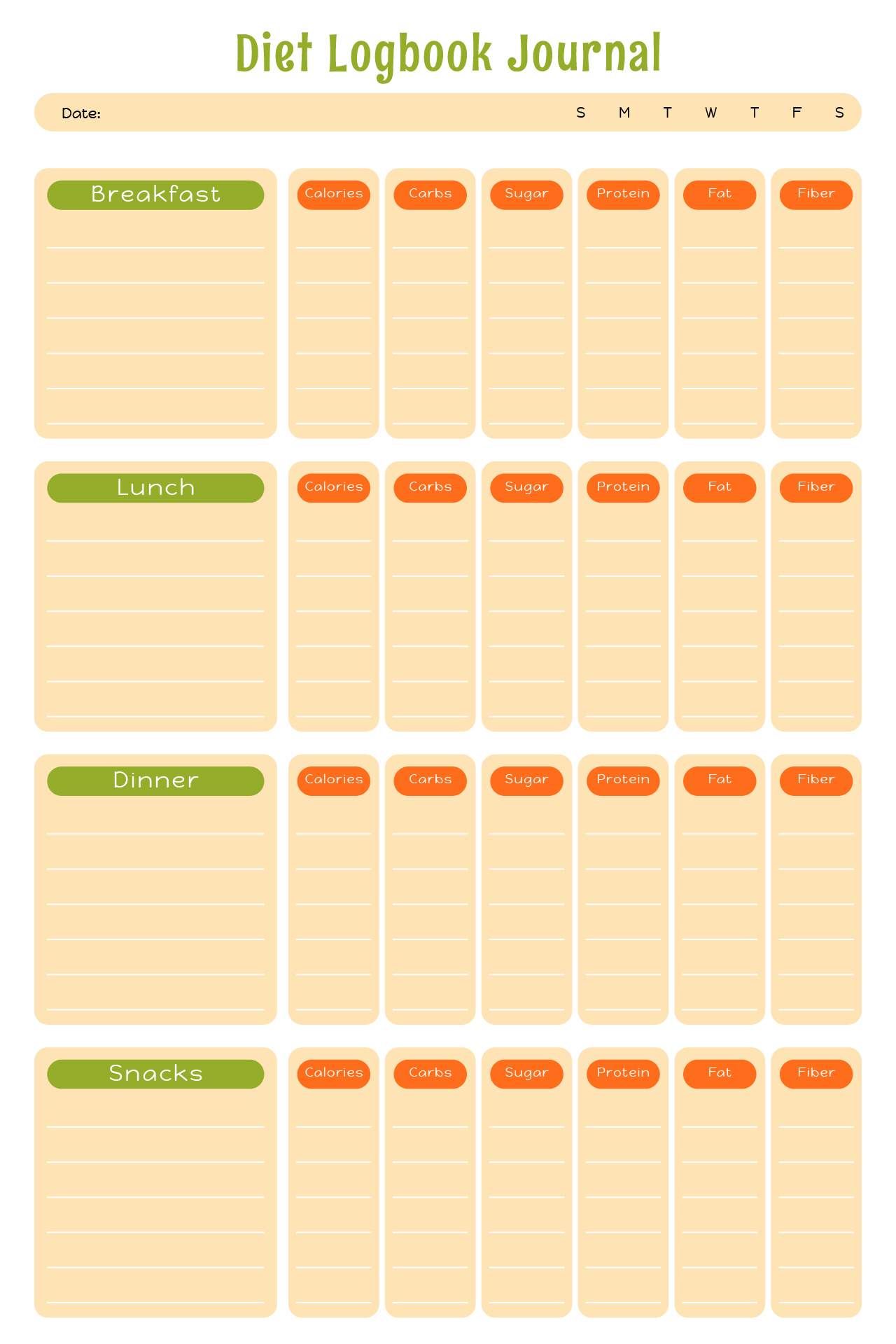 Printable Diet Logbook Journal