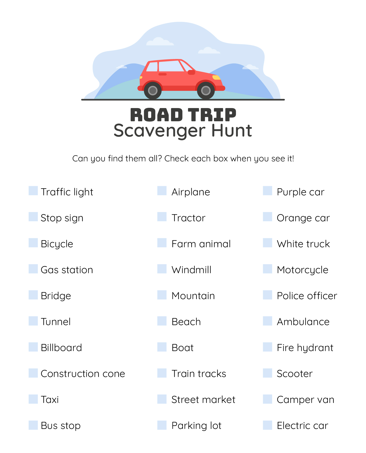 Car Games Printable For Road Trips