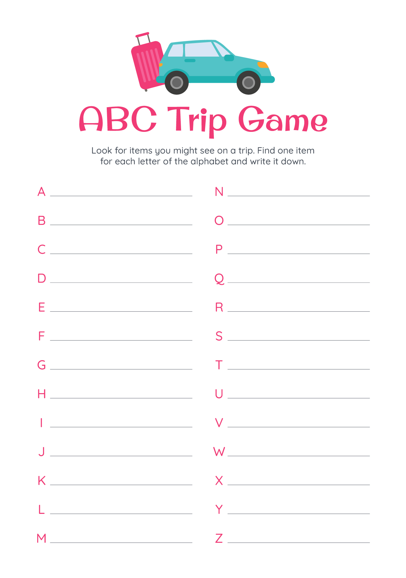 Printable Road Trip Alphabet Travel Games