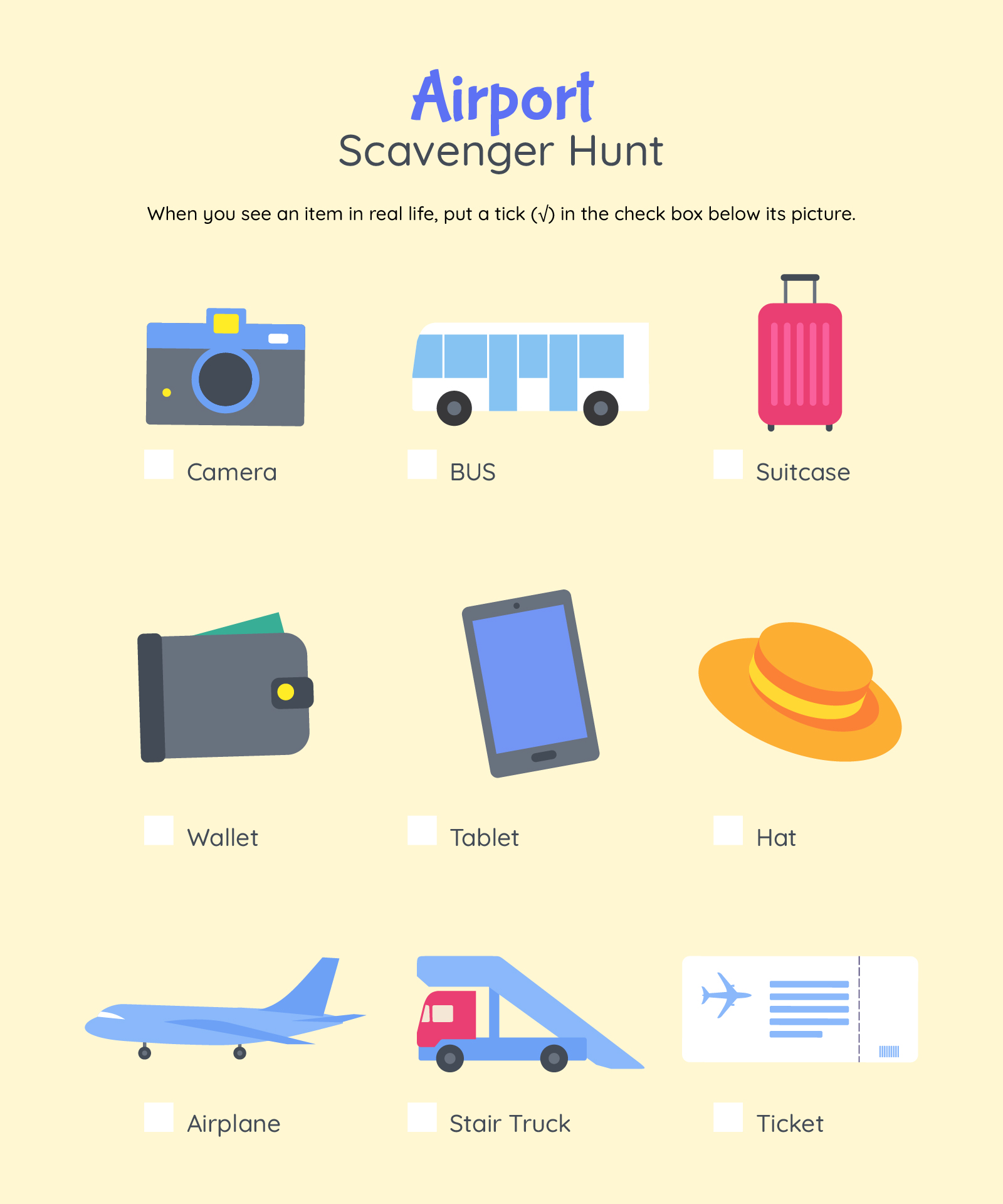 Airport Scavenger Hunt For Kids