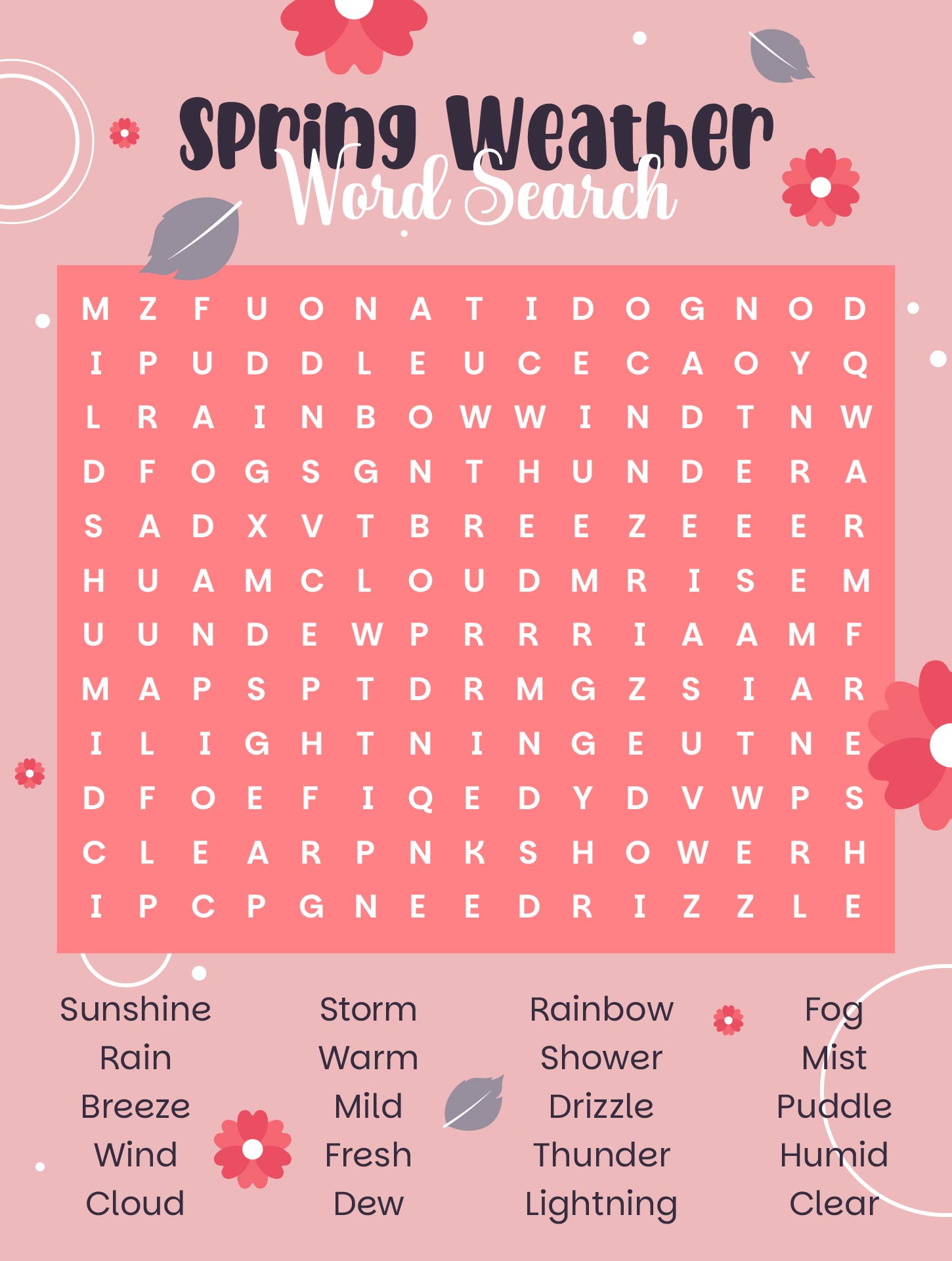Spring Weather Words Word Search