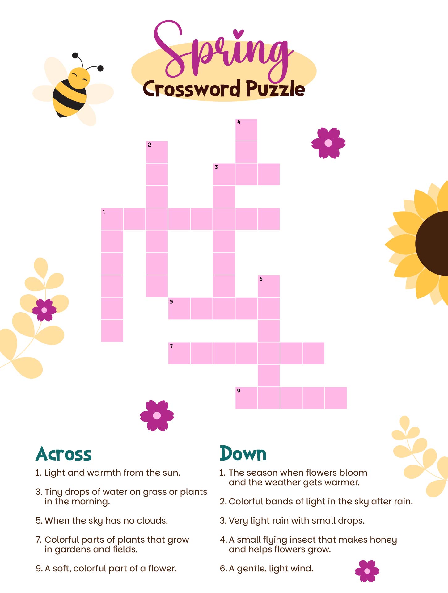 Spring Themed Crossword Puzzle For Party