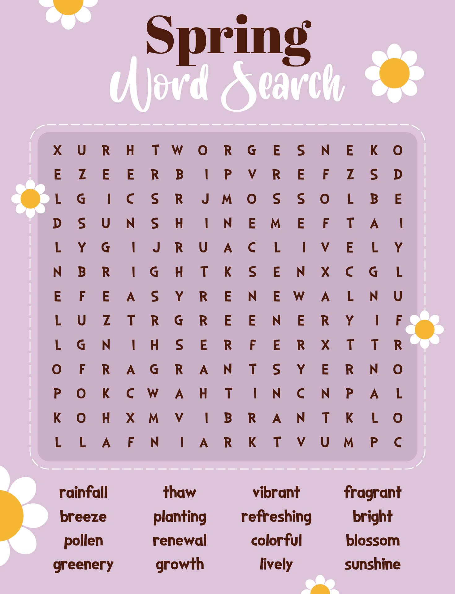 Spring Word Search For Adult