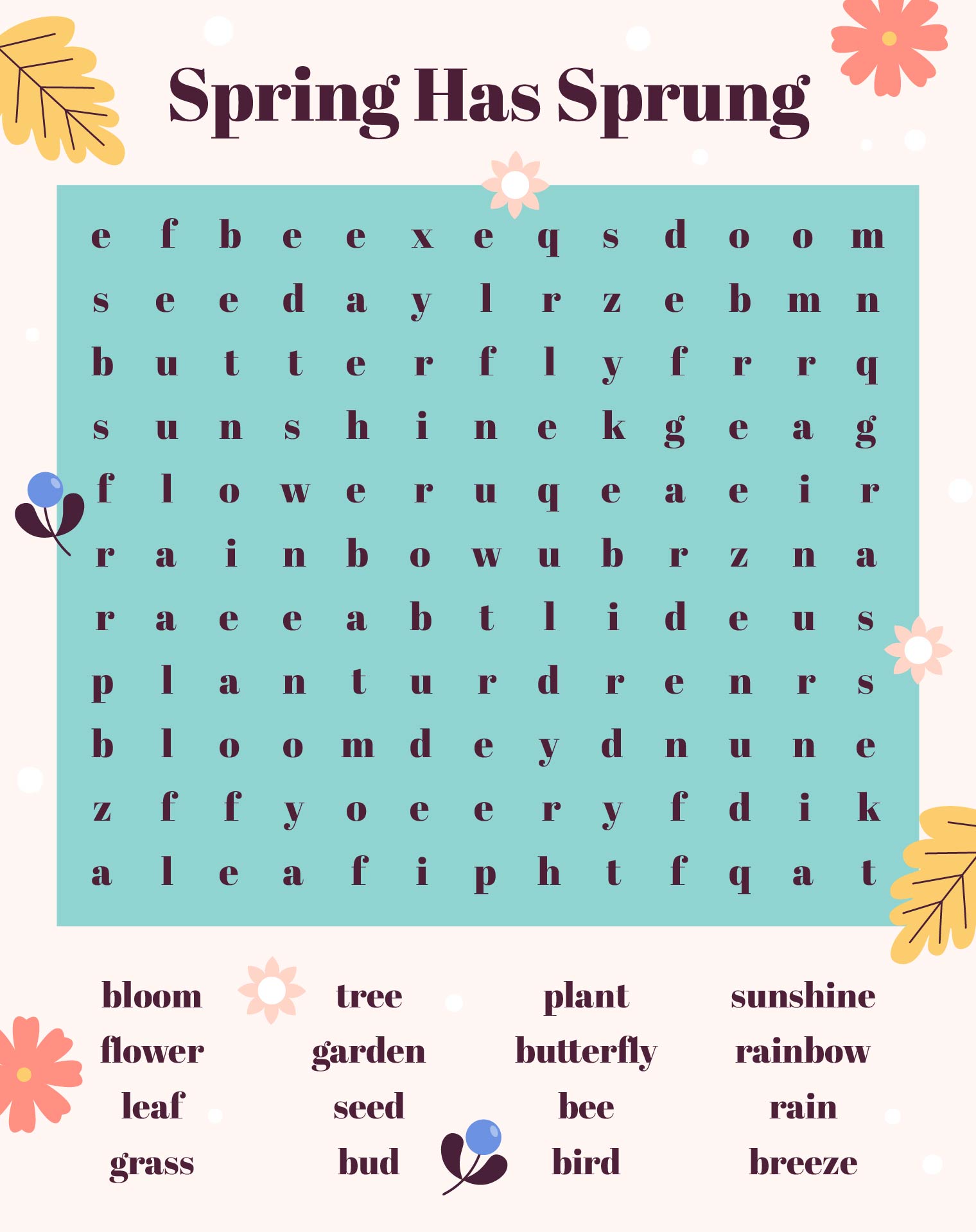 Spring Has Sprung Word Search