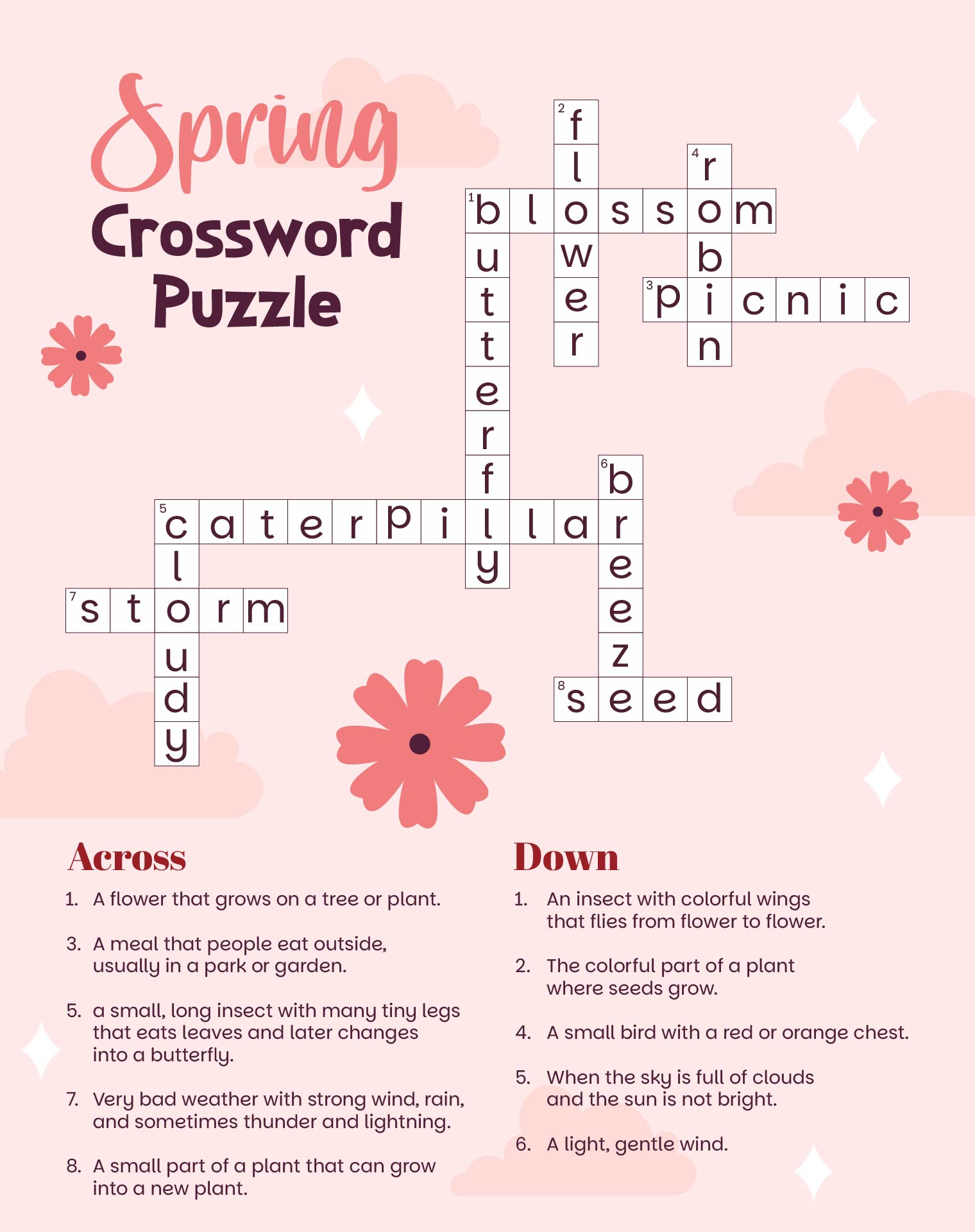 Spring Crossword Puzzle With Answers