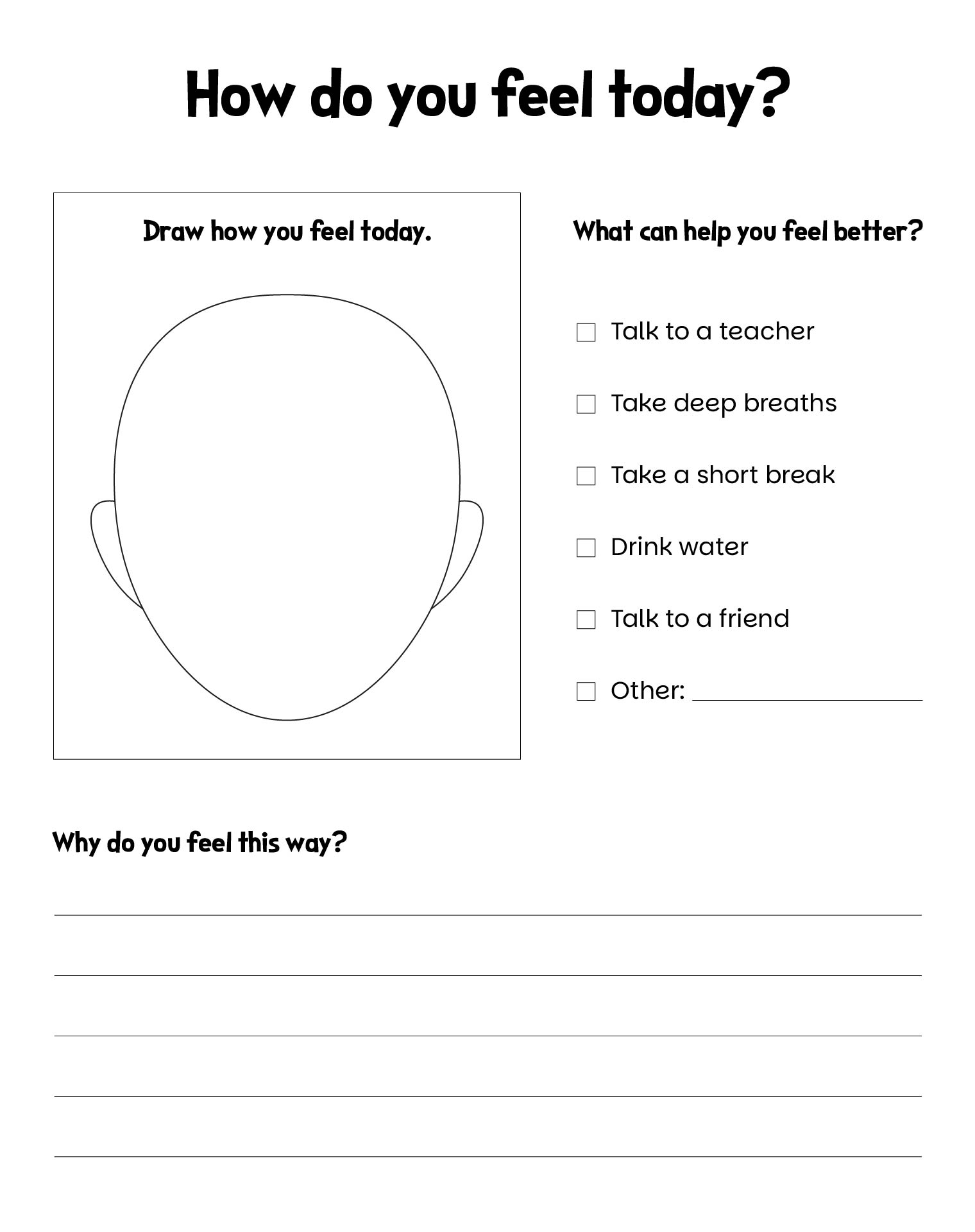 Kids Emotion Chart Emotional Check-in Template