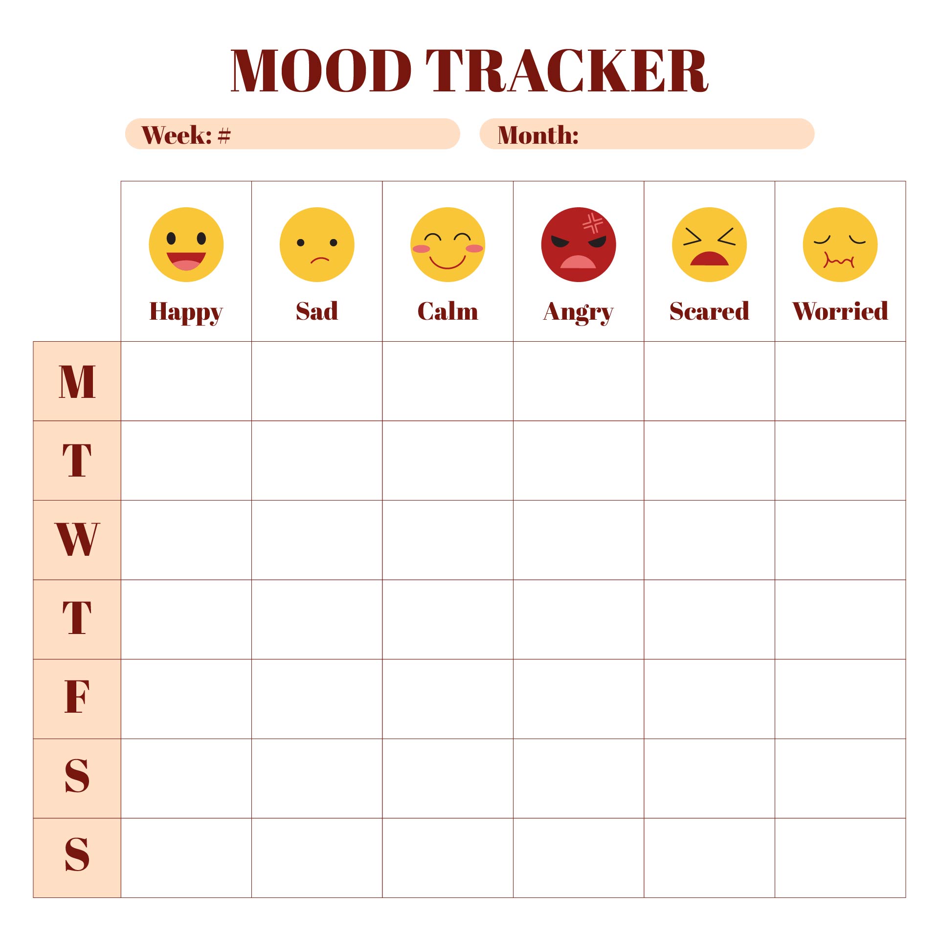 Kids Feeling Mood Tracker Template