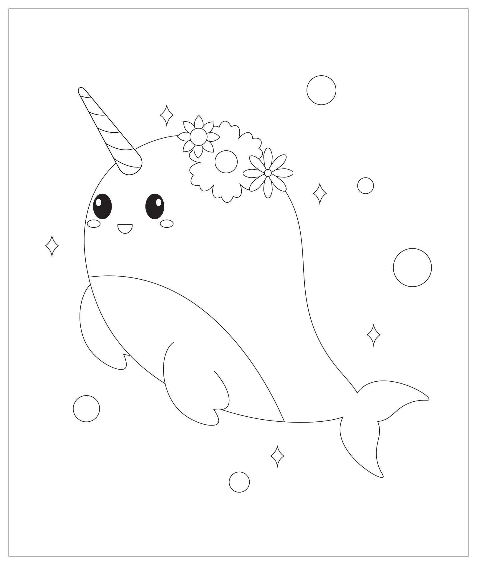 Spring Narwhal Coloring Page For Kids