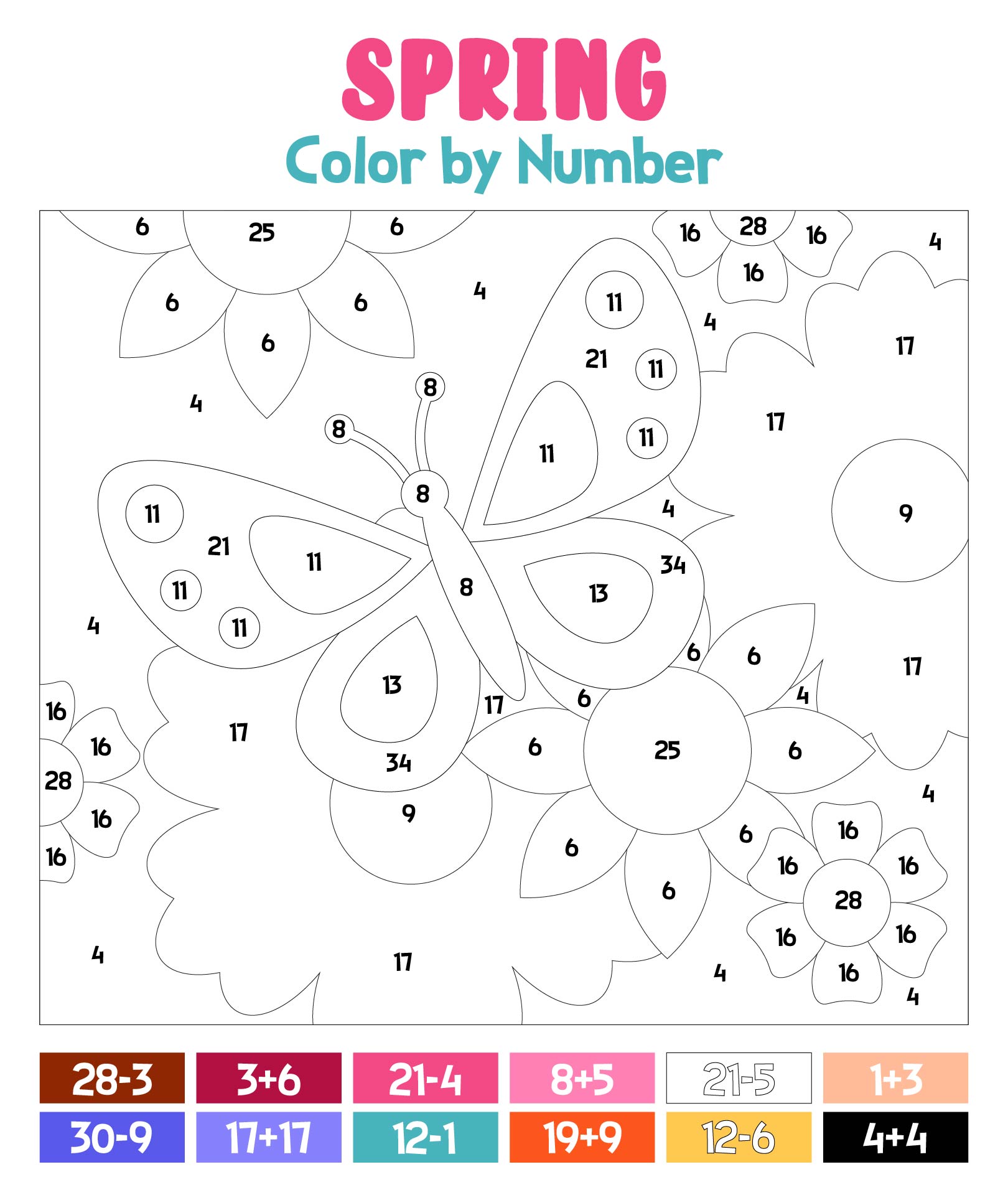 Spring Math Coloring Sheets Addition Substraction Activity