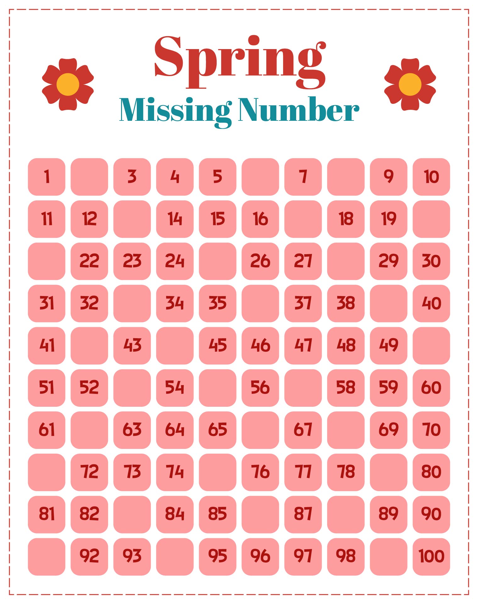 Spring Math Hundreds Chart Activity