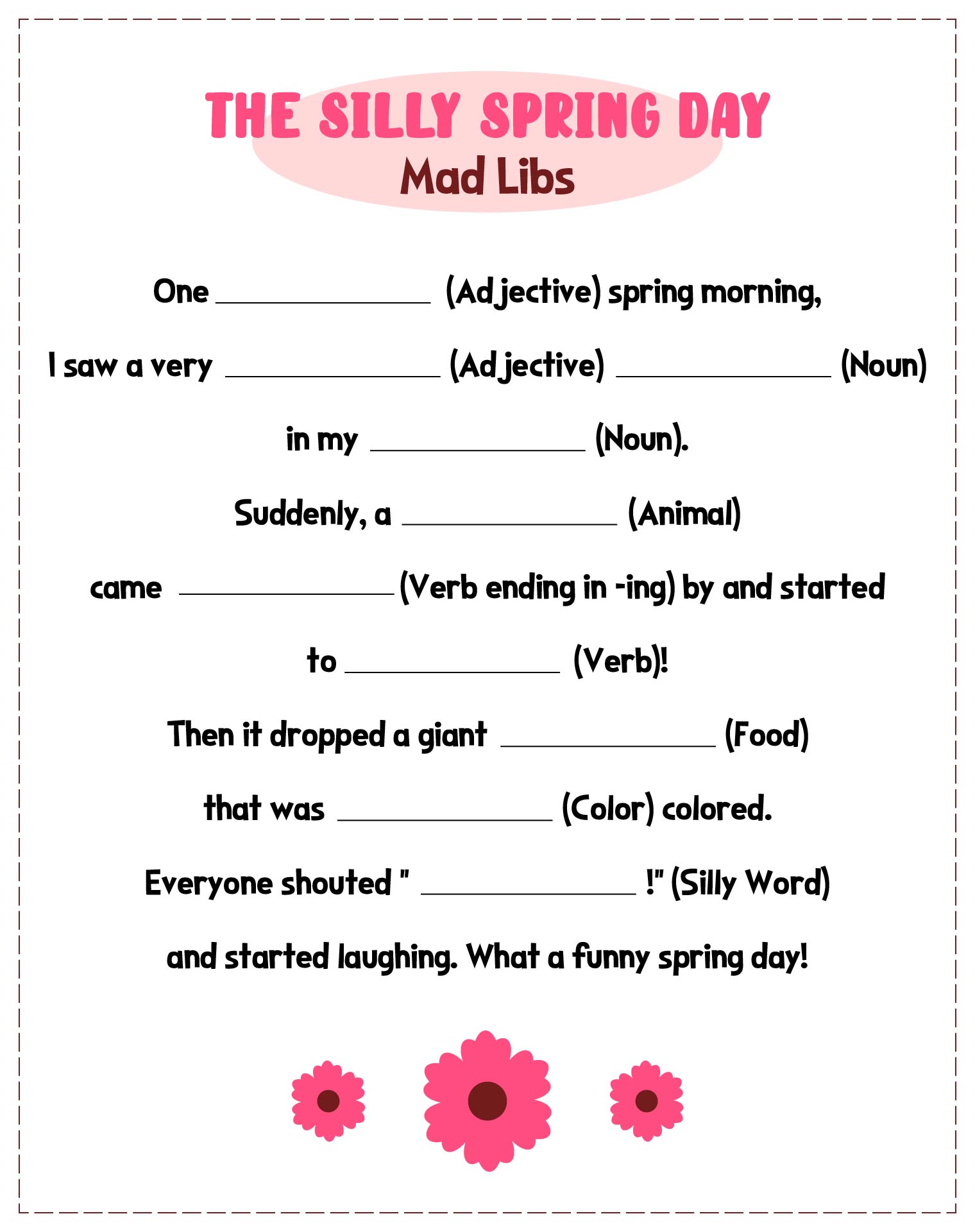 Funny Spring Mad Libs Activity