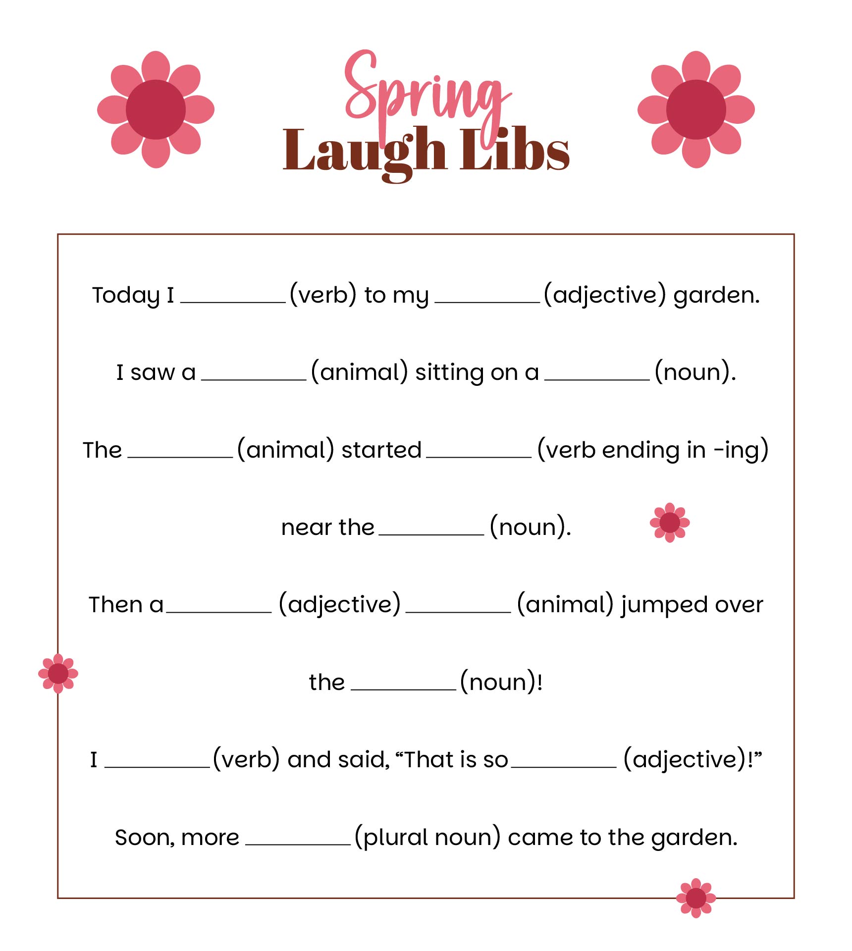 Spring Laugh Libs For 2nd Grade